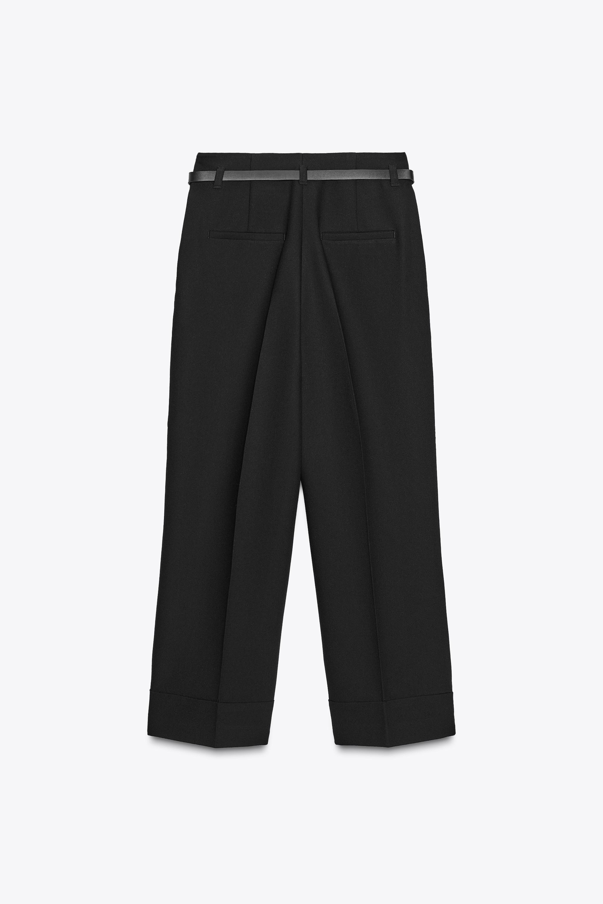 BELTED CUFFED HEM PANTS