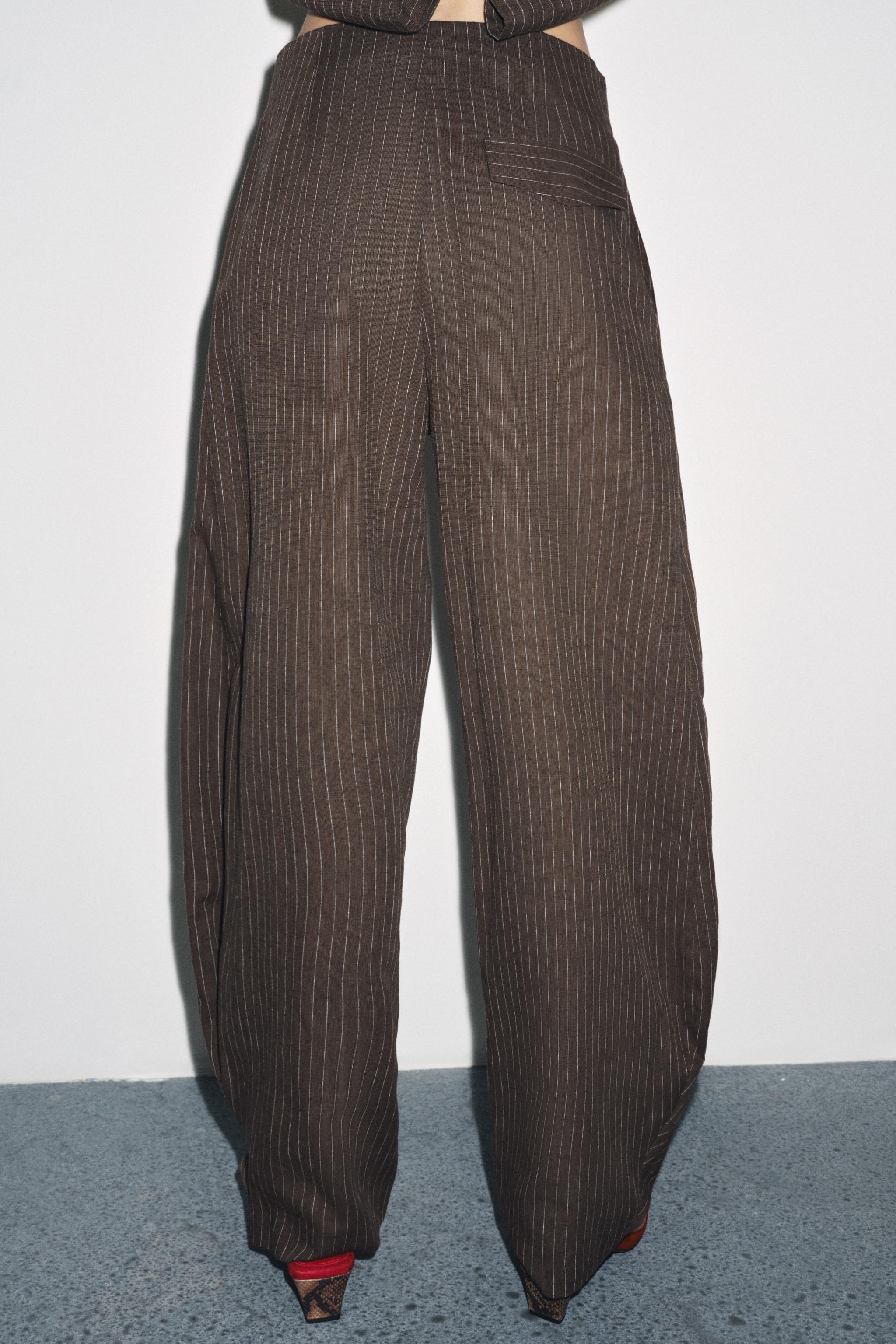 ZW COLLECTION STRIPED LINEN BLEND BALLOON PANTS
