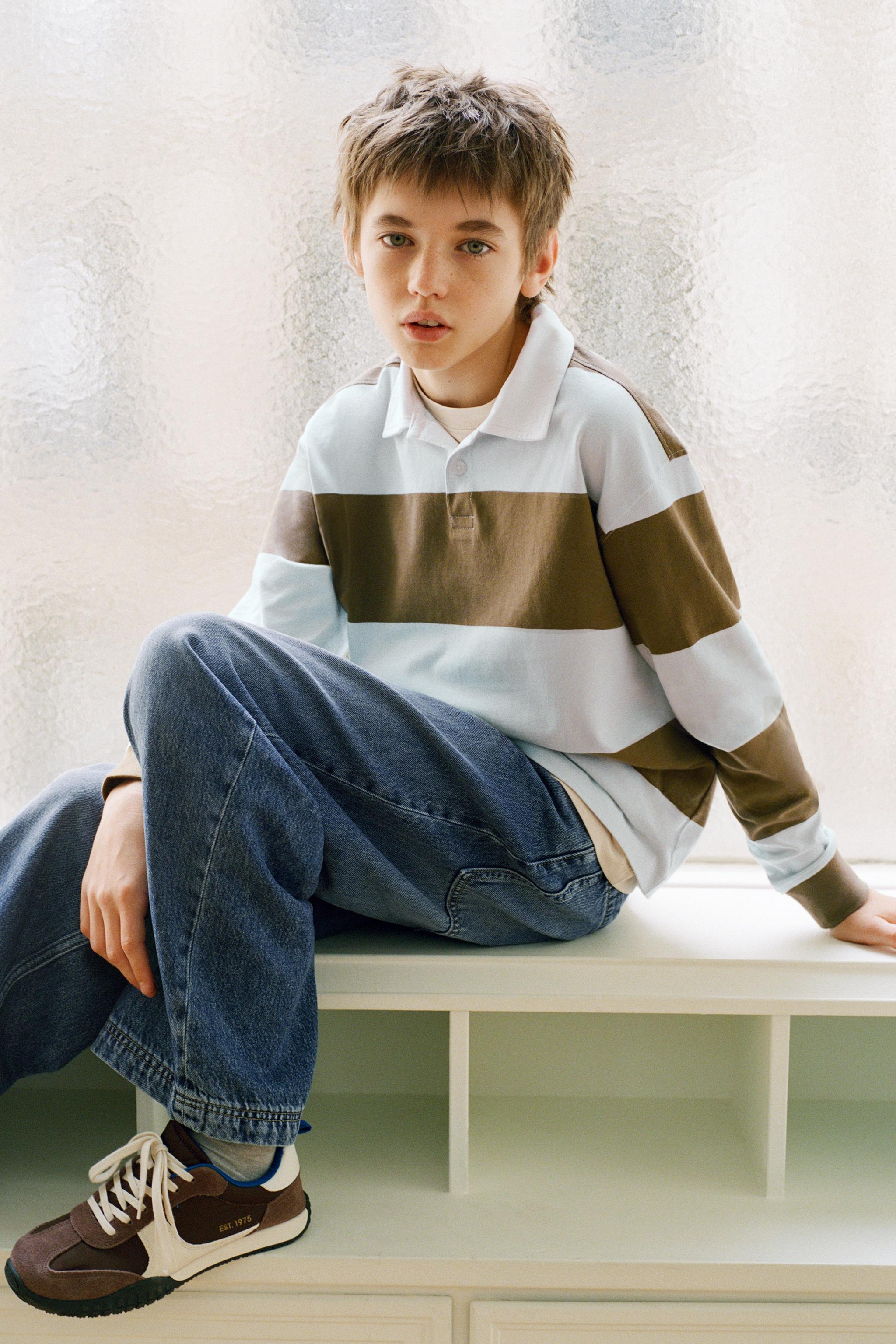 STRIPED POLO SHIRT WITH EMBROIDERED TEXT