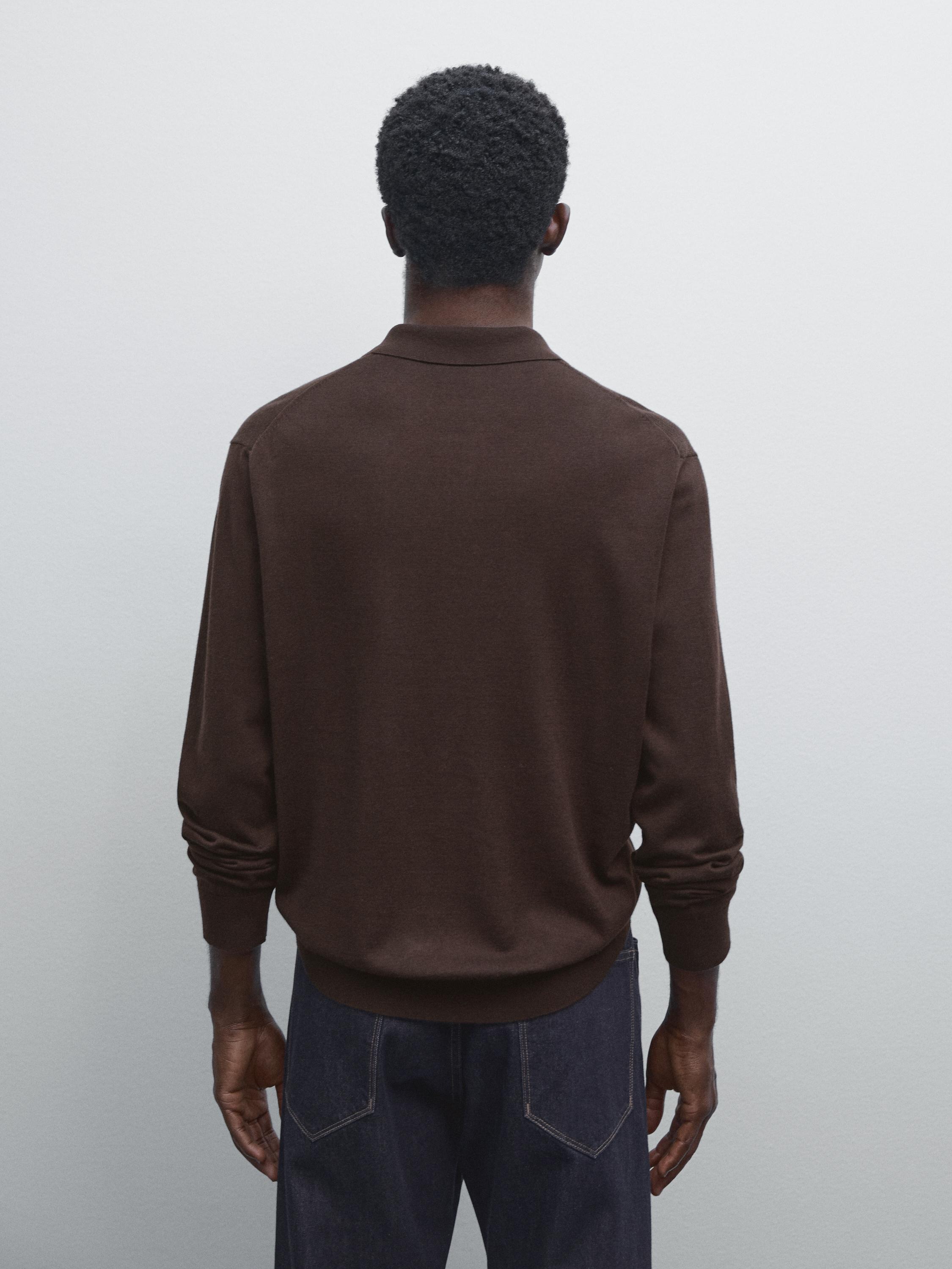 Cotton blend knit polo sweater