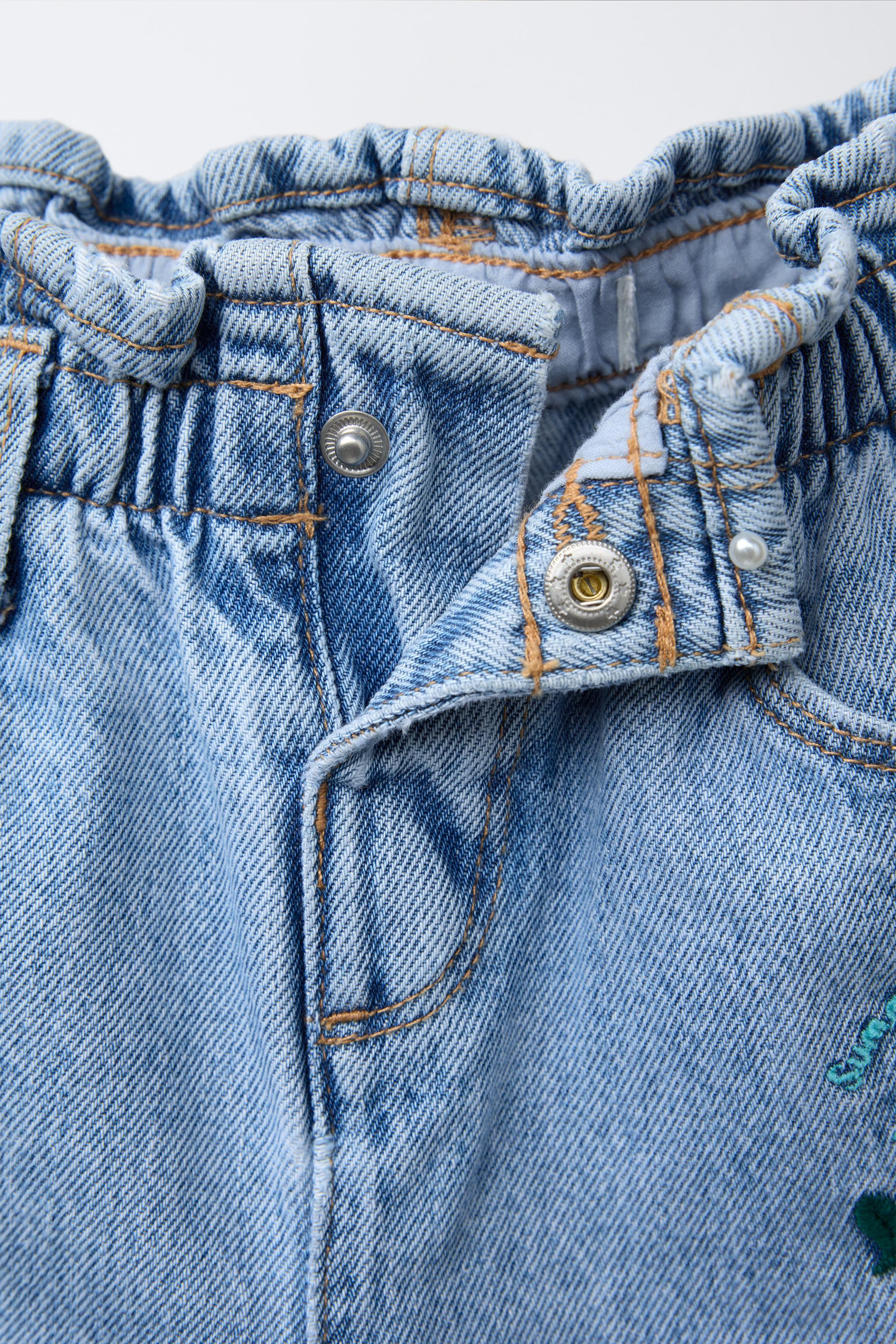 EMBROIDERED FLOWER PAPERBAG JEANS