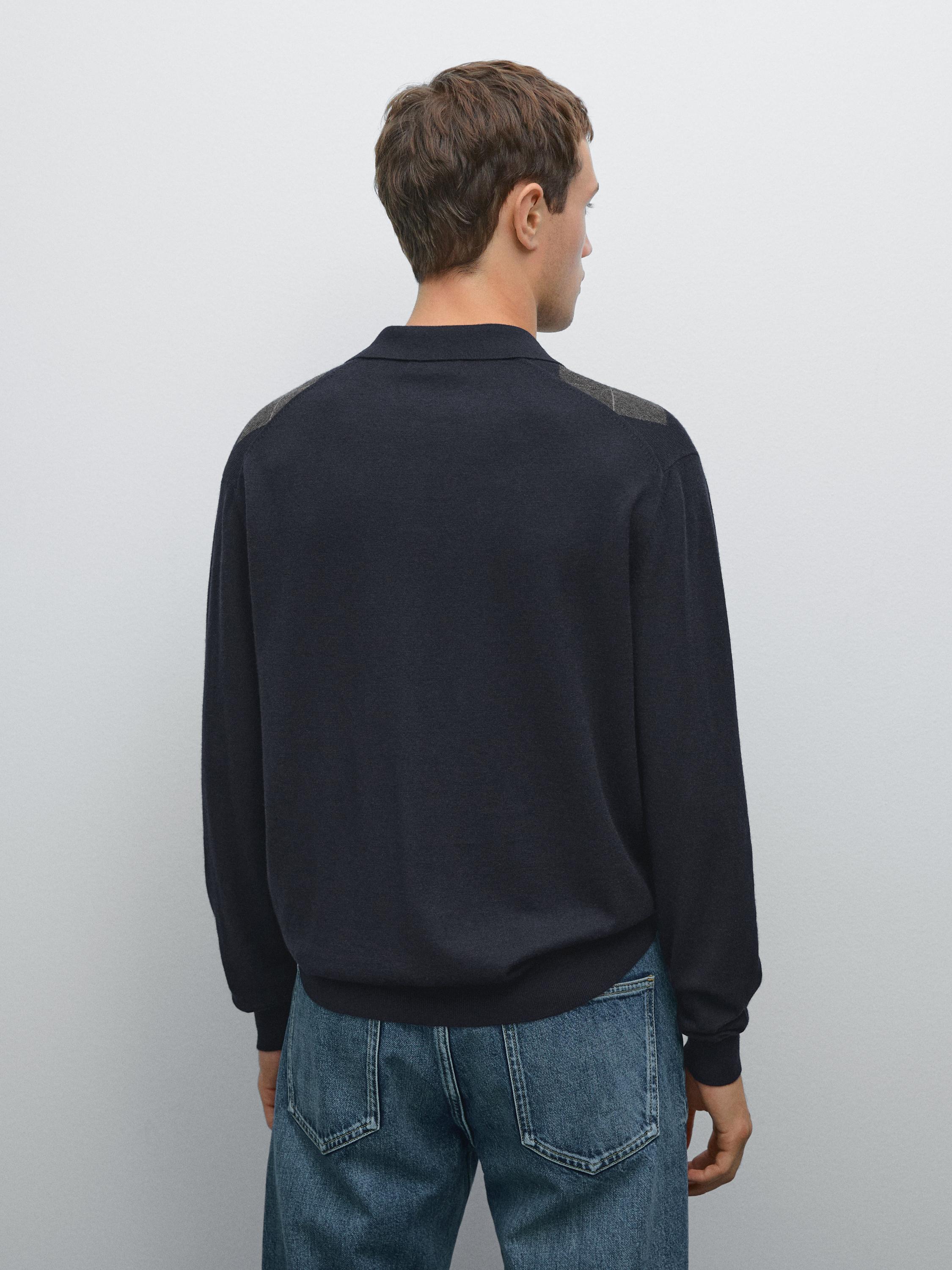 Wool blend Argyle knit polo sweater