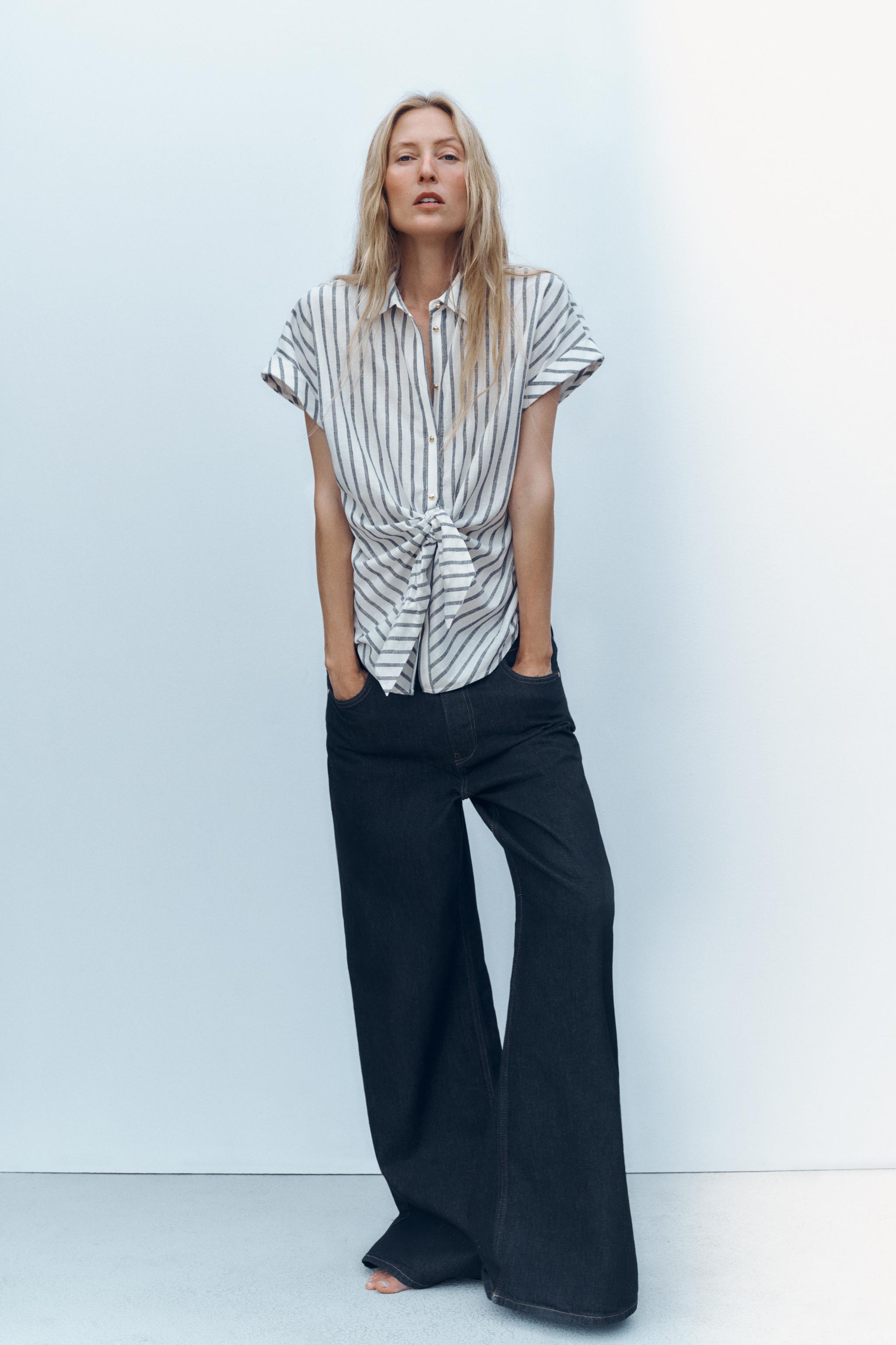 KNOTTED STRIPED LINEN SHIRT