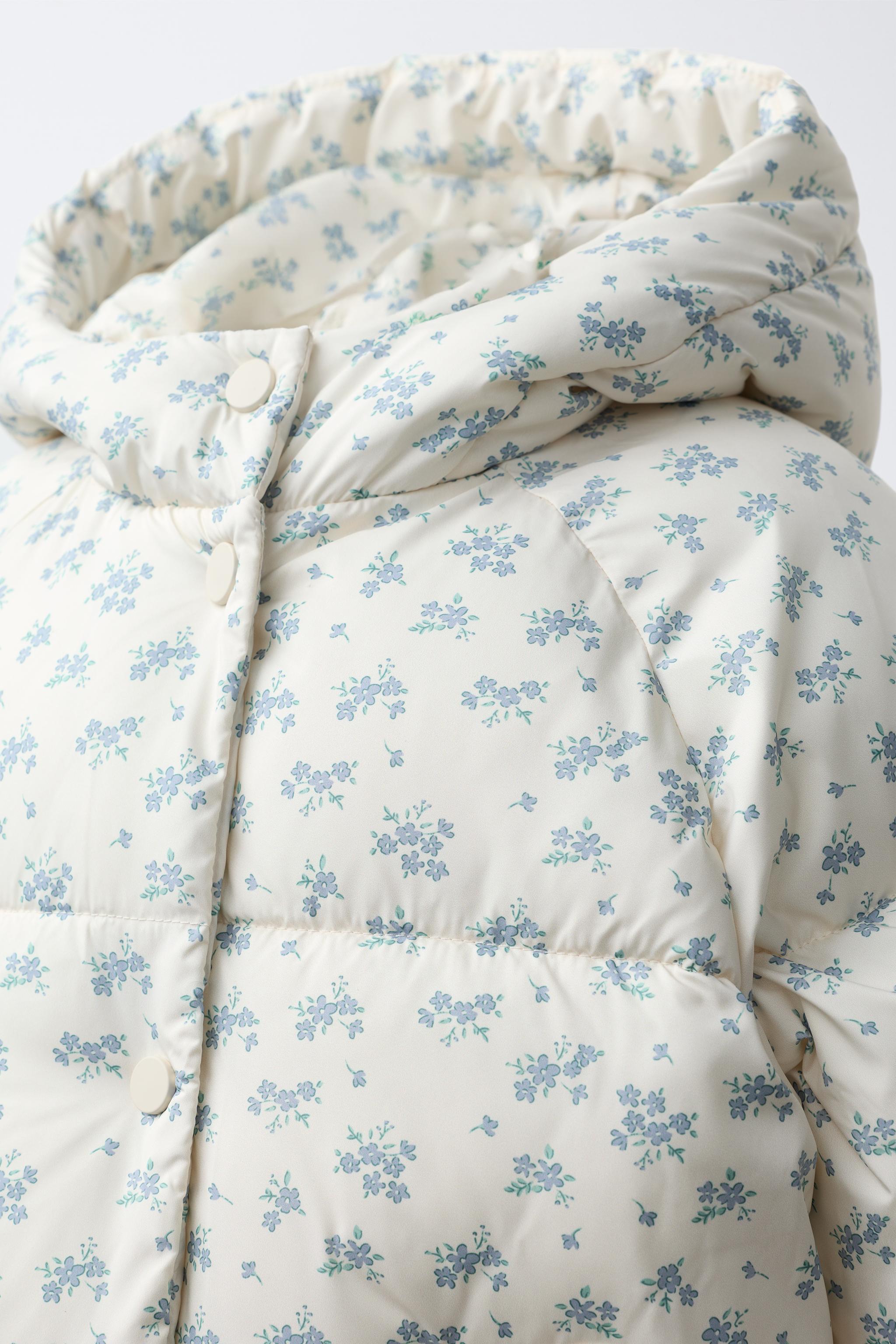 FLORAL PRINT FLEECE PUFFER JACKET