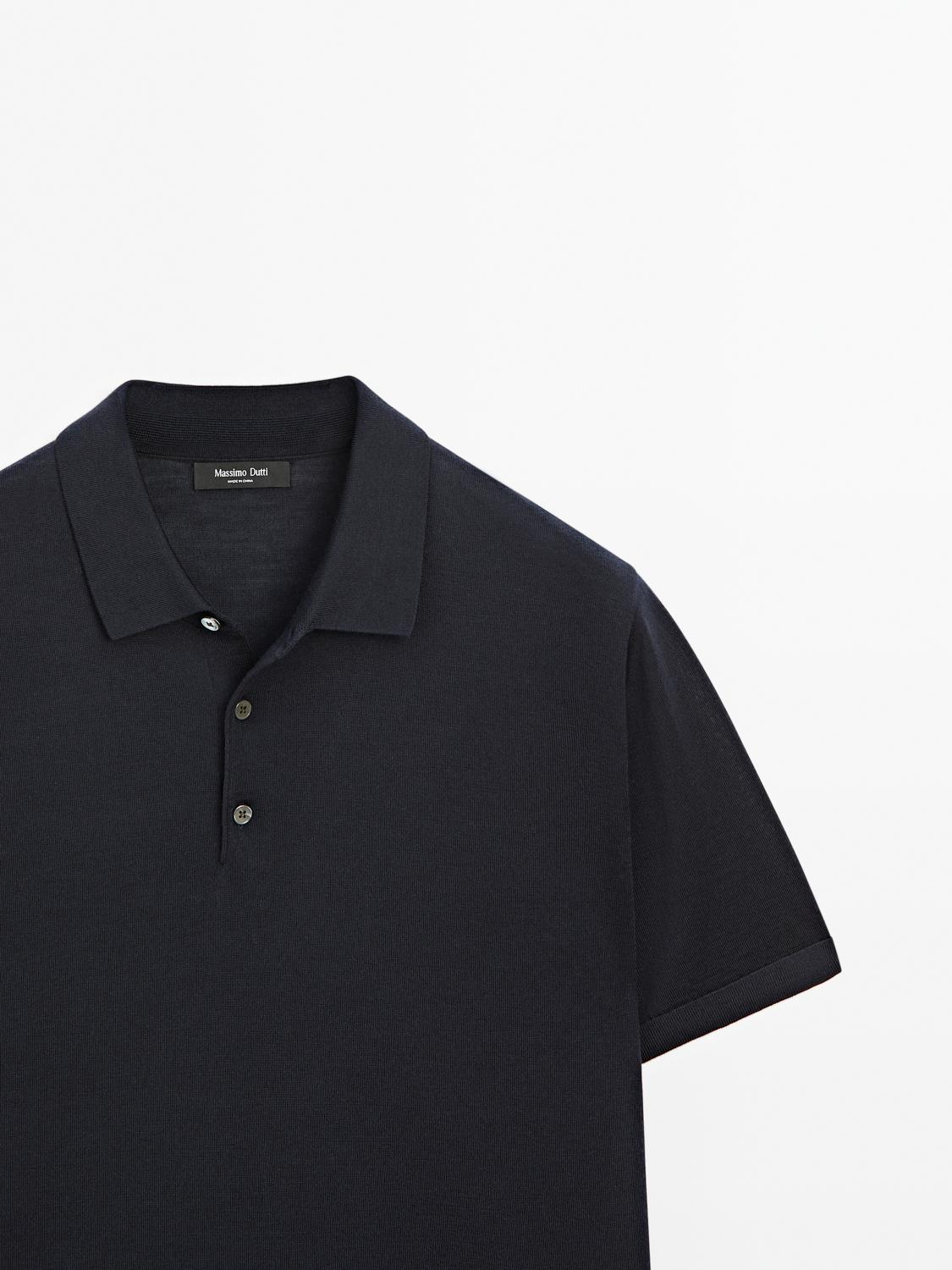 Short sleeve wool blend knit polo shirt