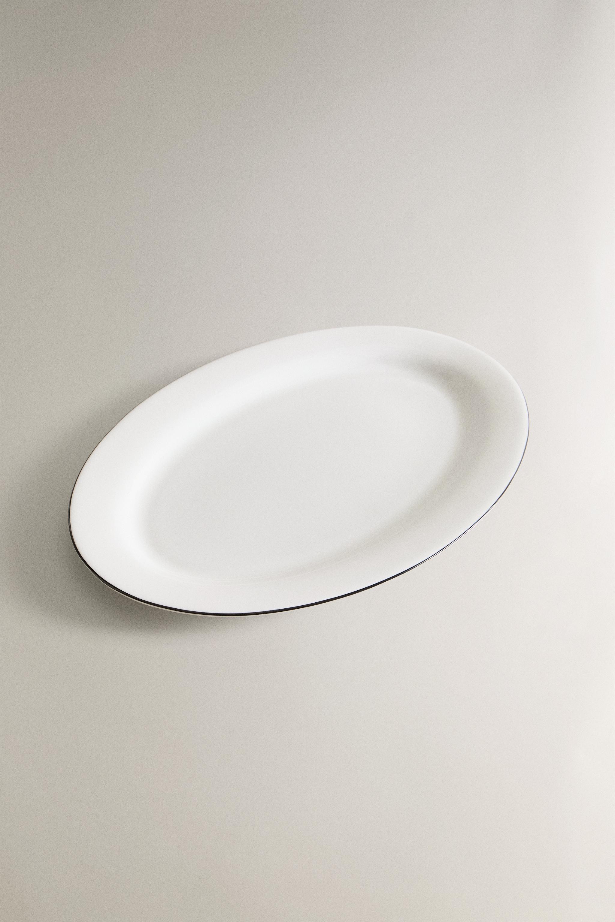 BONE CHINA SERVING DISH WITH BLACK RIM