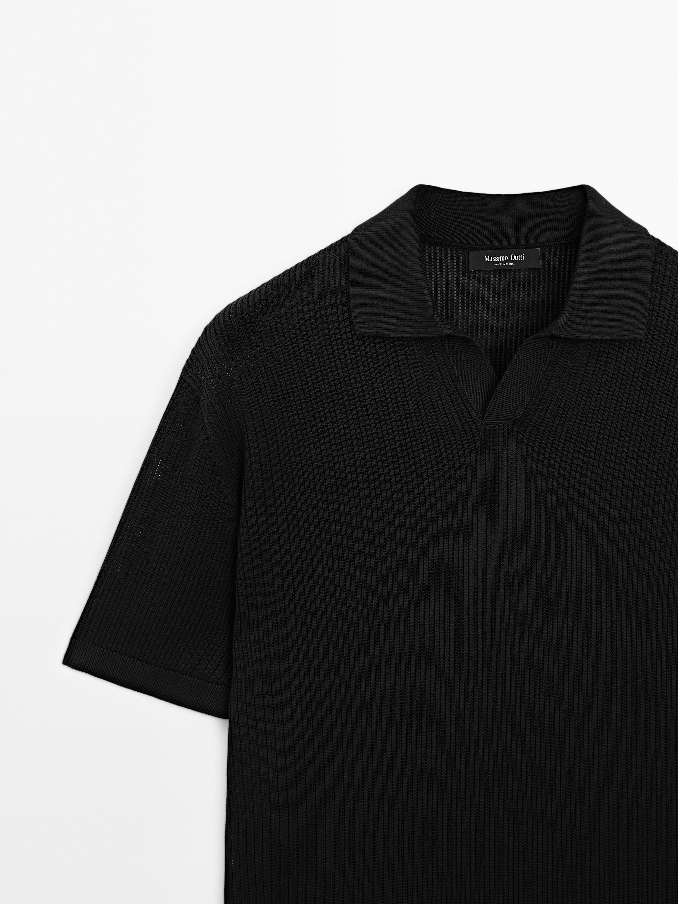 Cutwork V-neck polo shirt