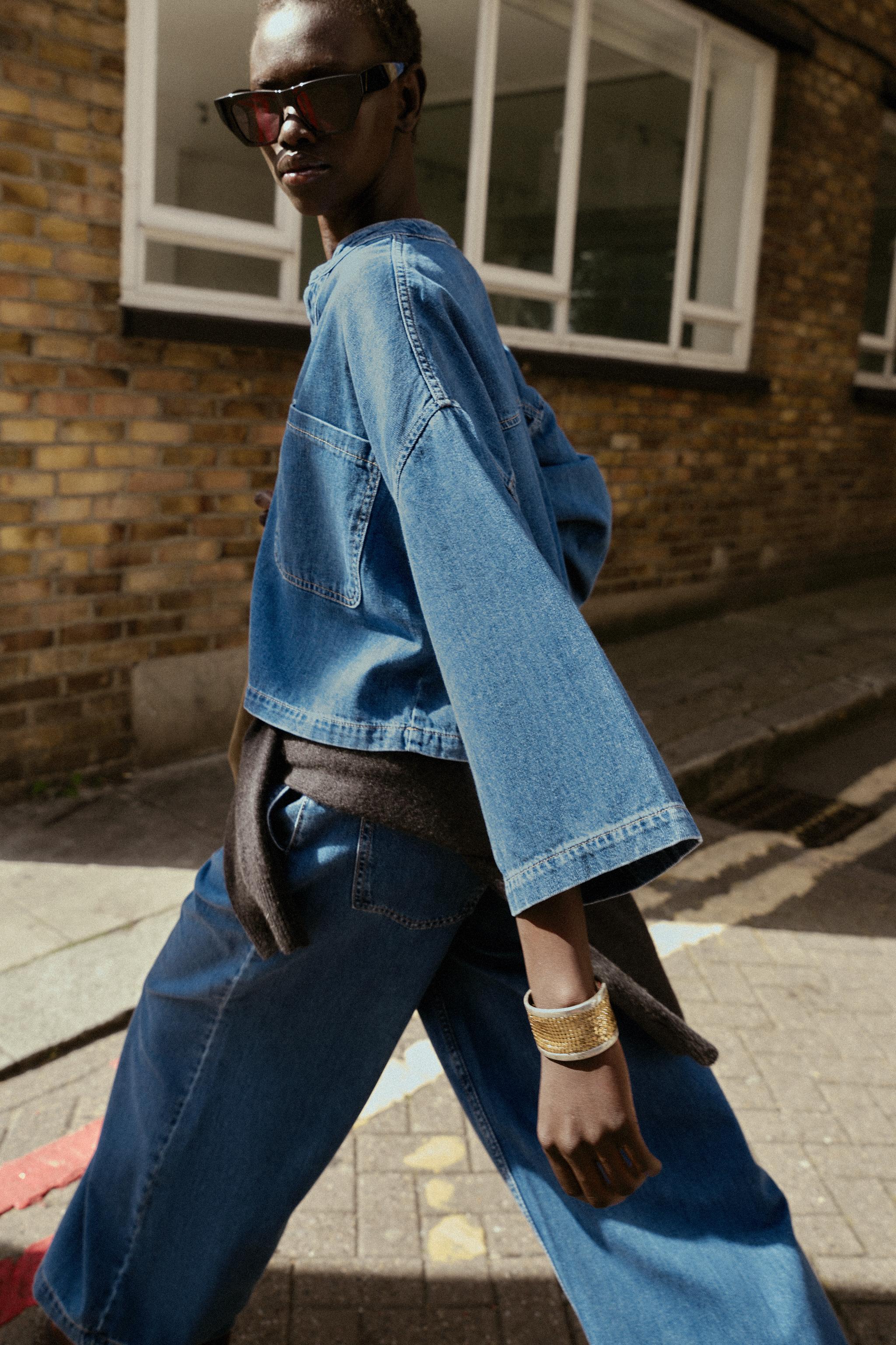 MANDARIN COLLAR DENIM SHIRT