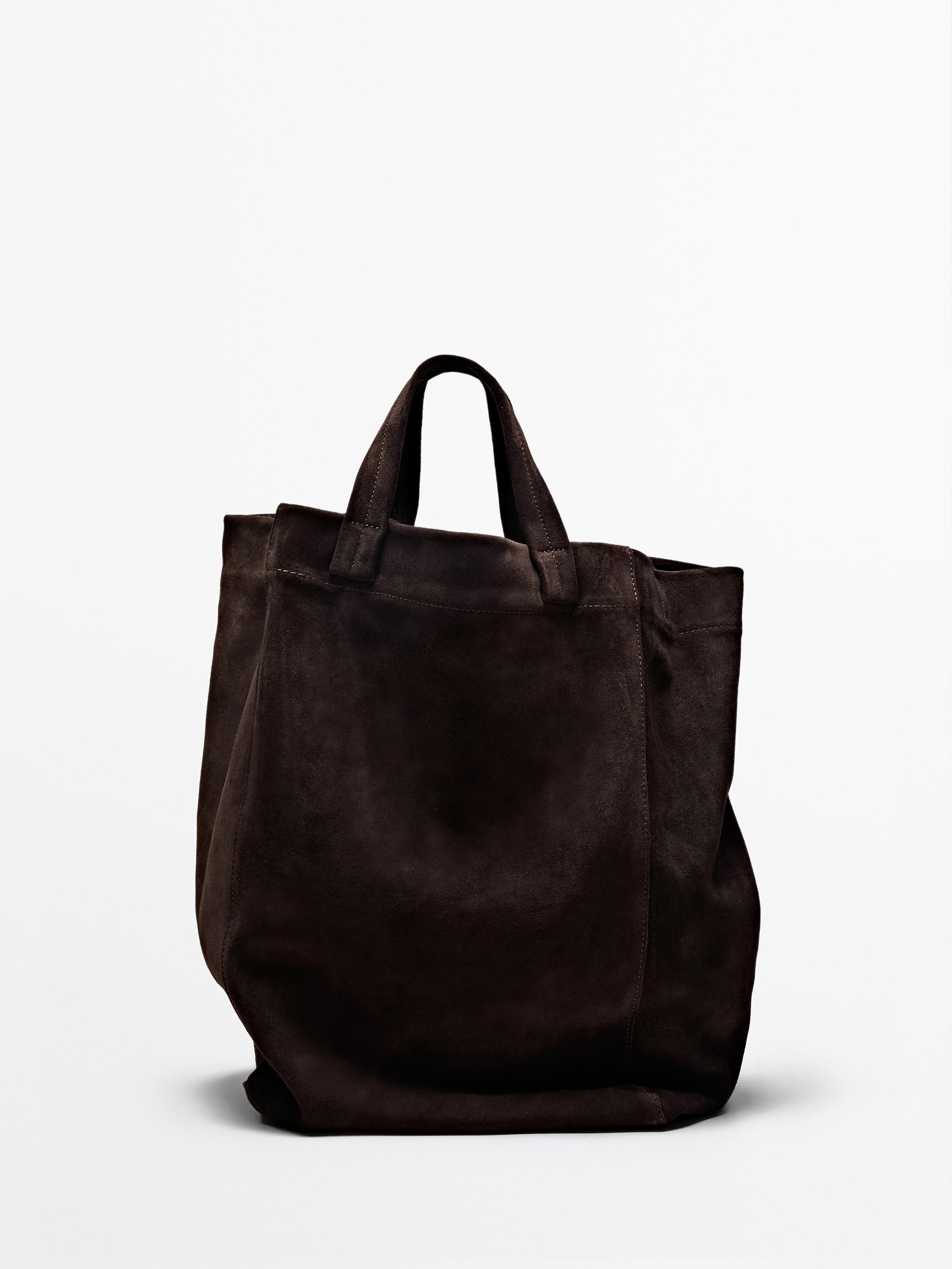 Split suede leather shopper bag