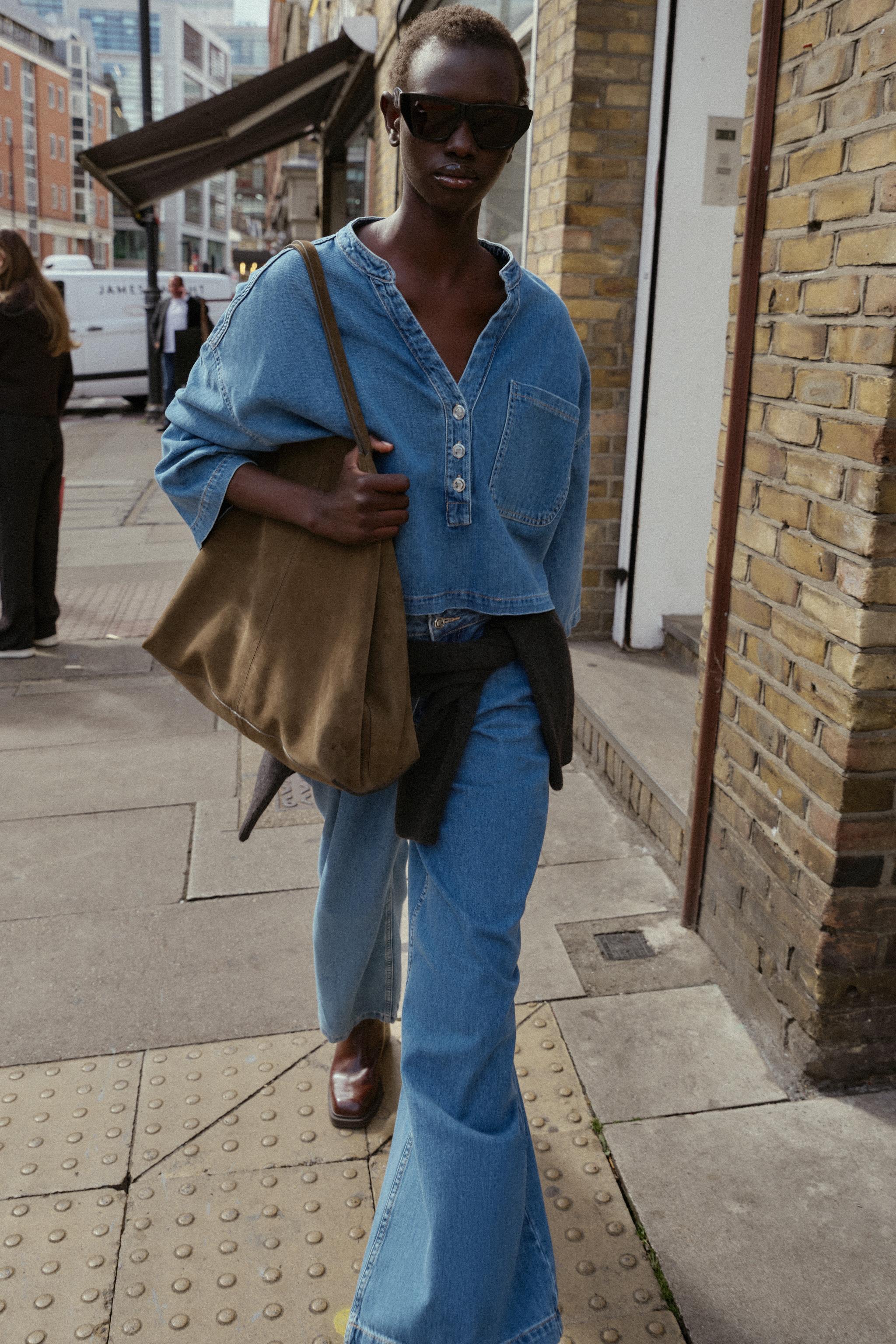 MANDARIN COLLAR DENIM SHIRT