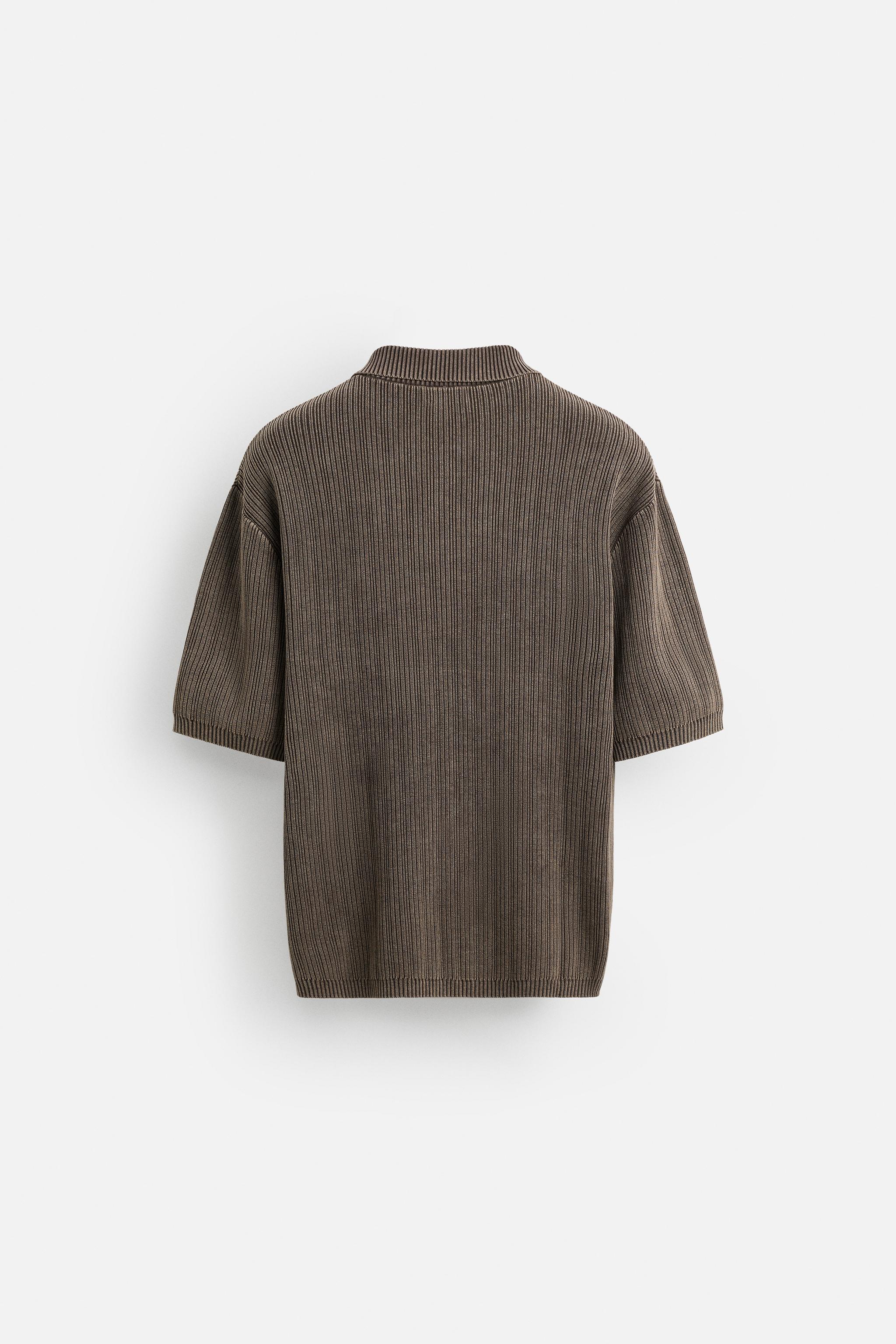 WASHED TEXTURED KNIT POLO SHIRT