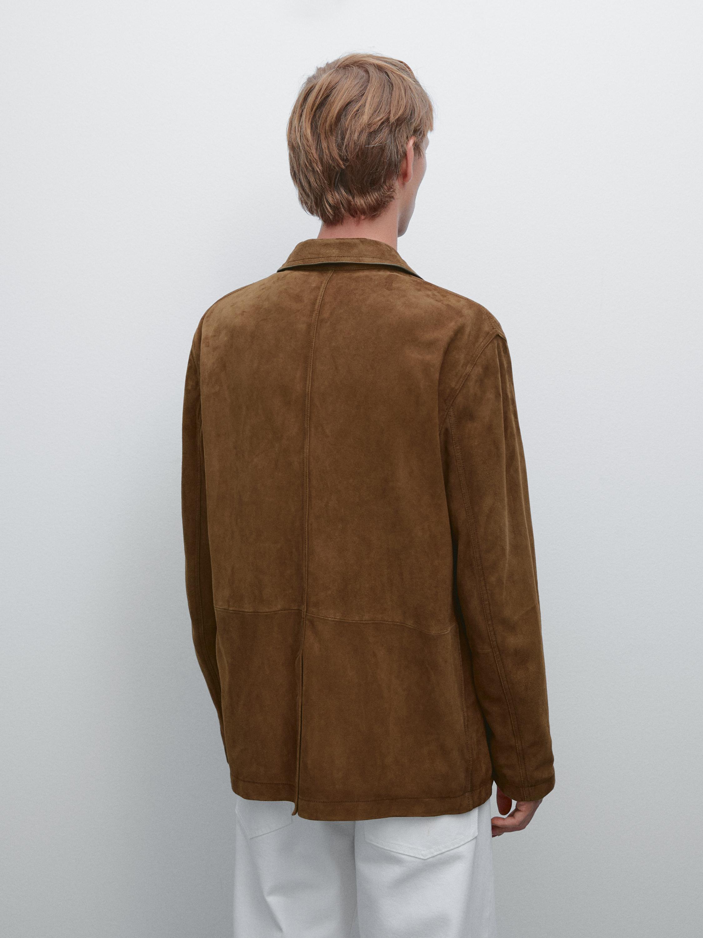 Suede leather blazer with topstitching