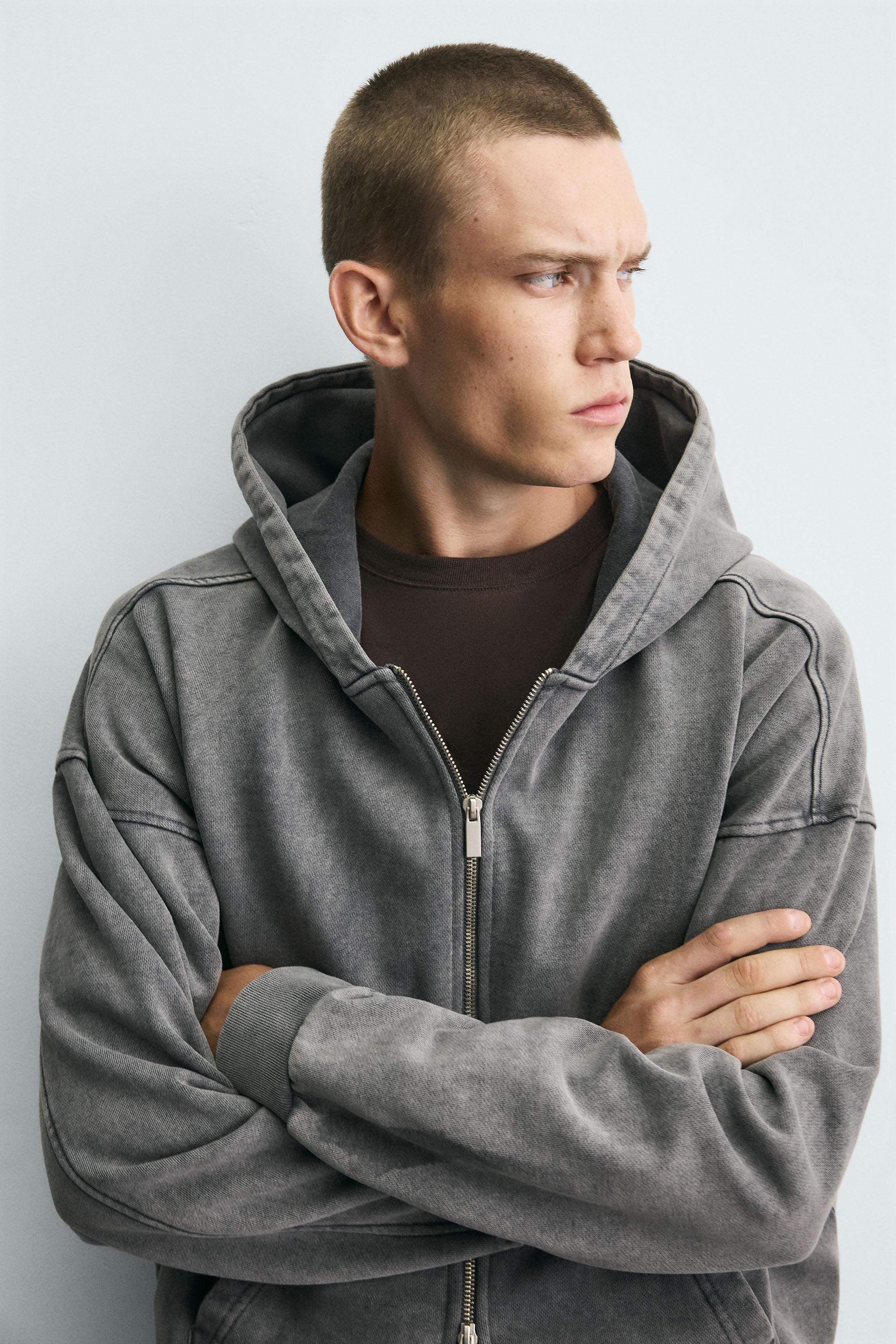 WASHED HOODED ZIP SWEATSHIRT