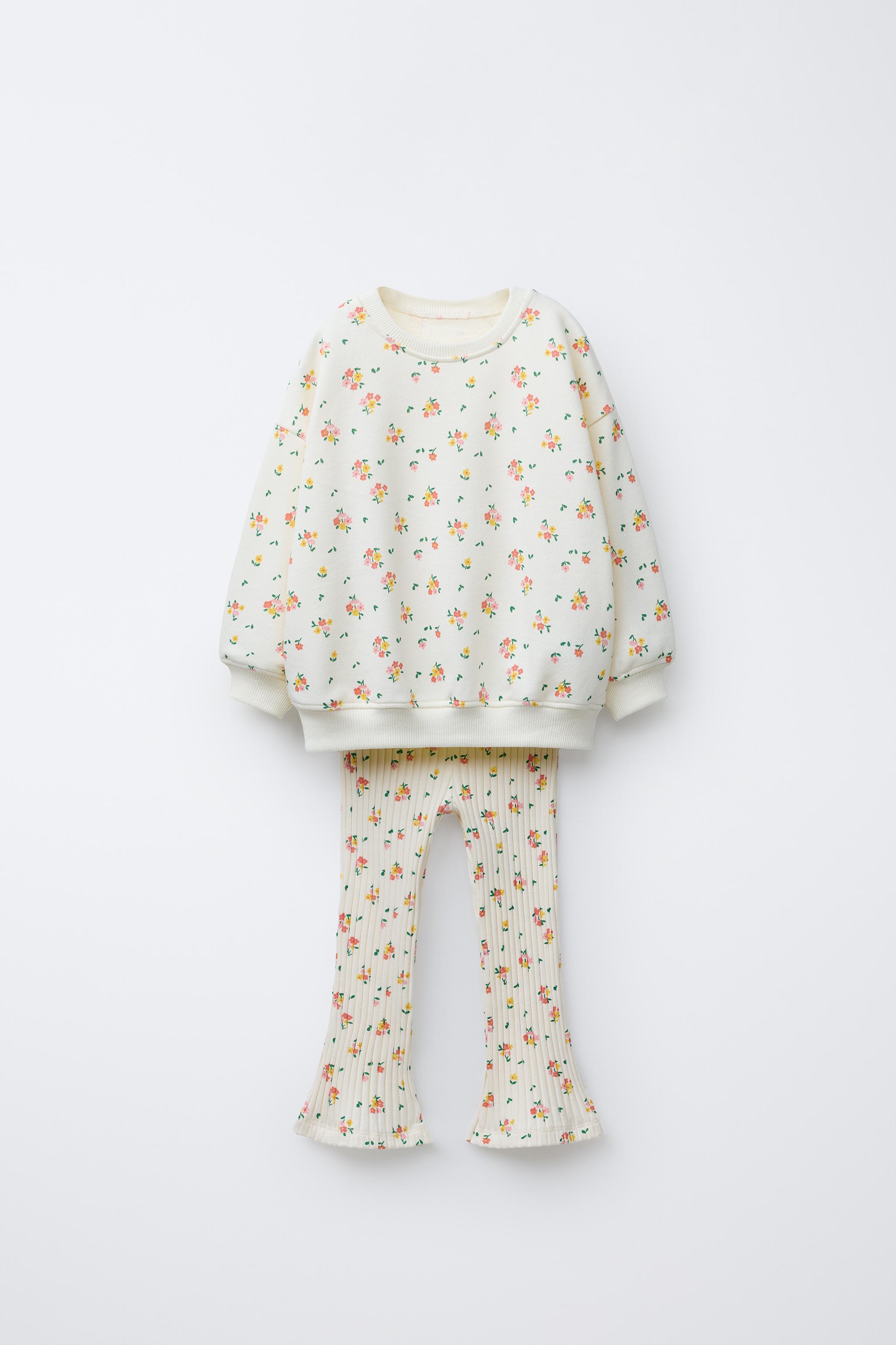 PRINTED RIB FLARE SWEATSHIRT AND LEGGING SET