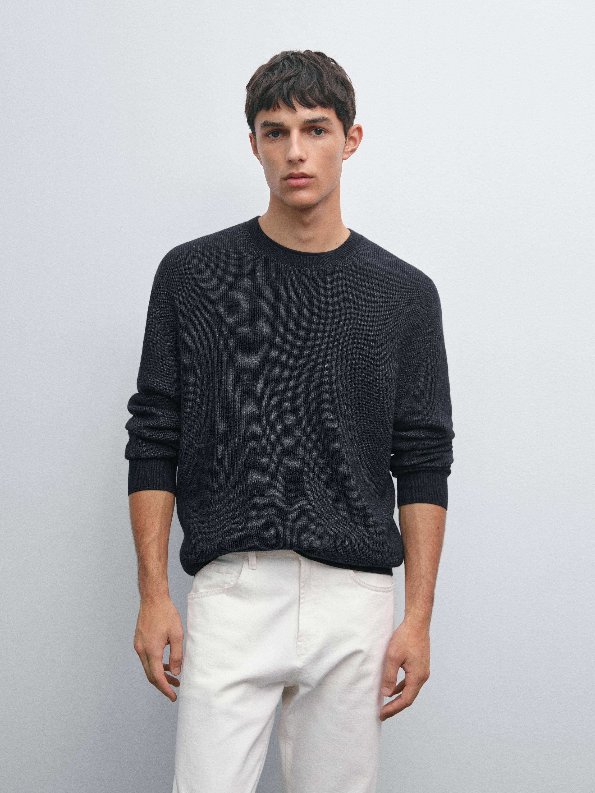 Denim-effect knit sweater