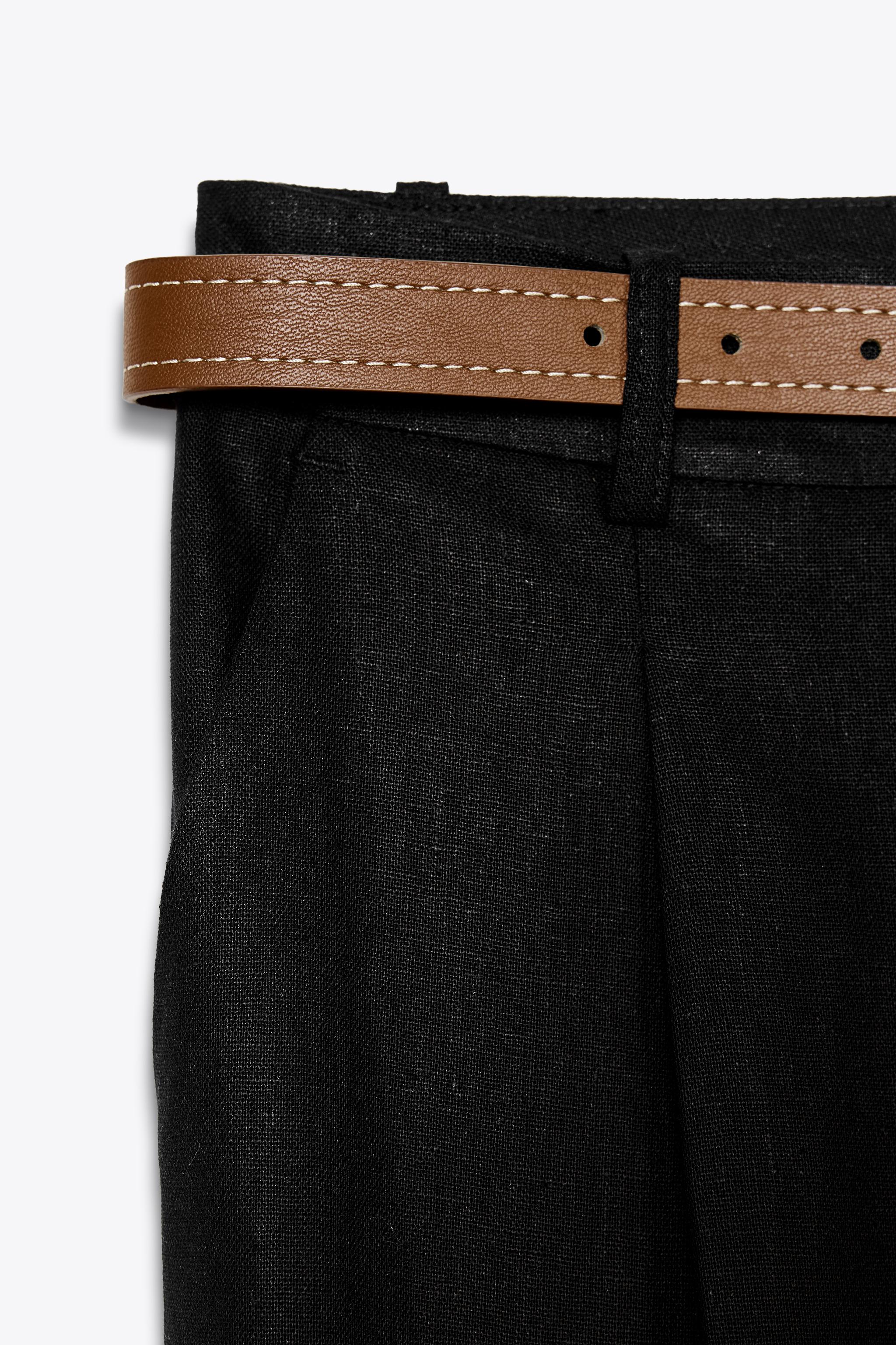 LINEN STRAIGHT LEG PANTS WITH BELT