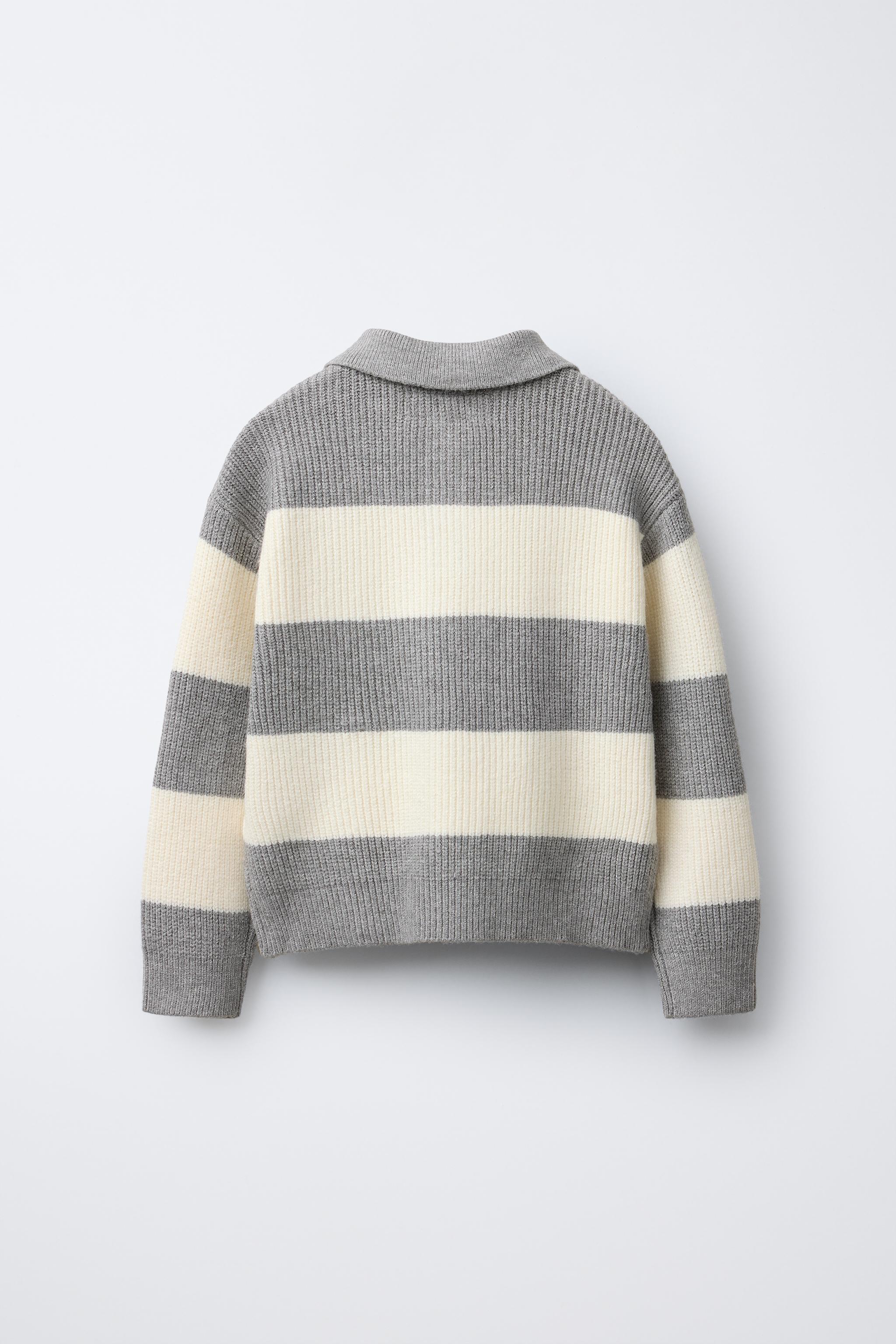 STRIPED KNIT POLO SWEATER