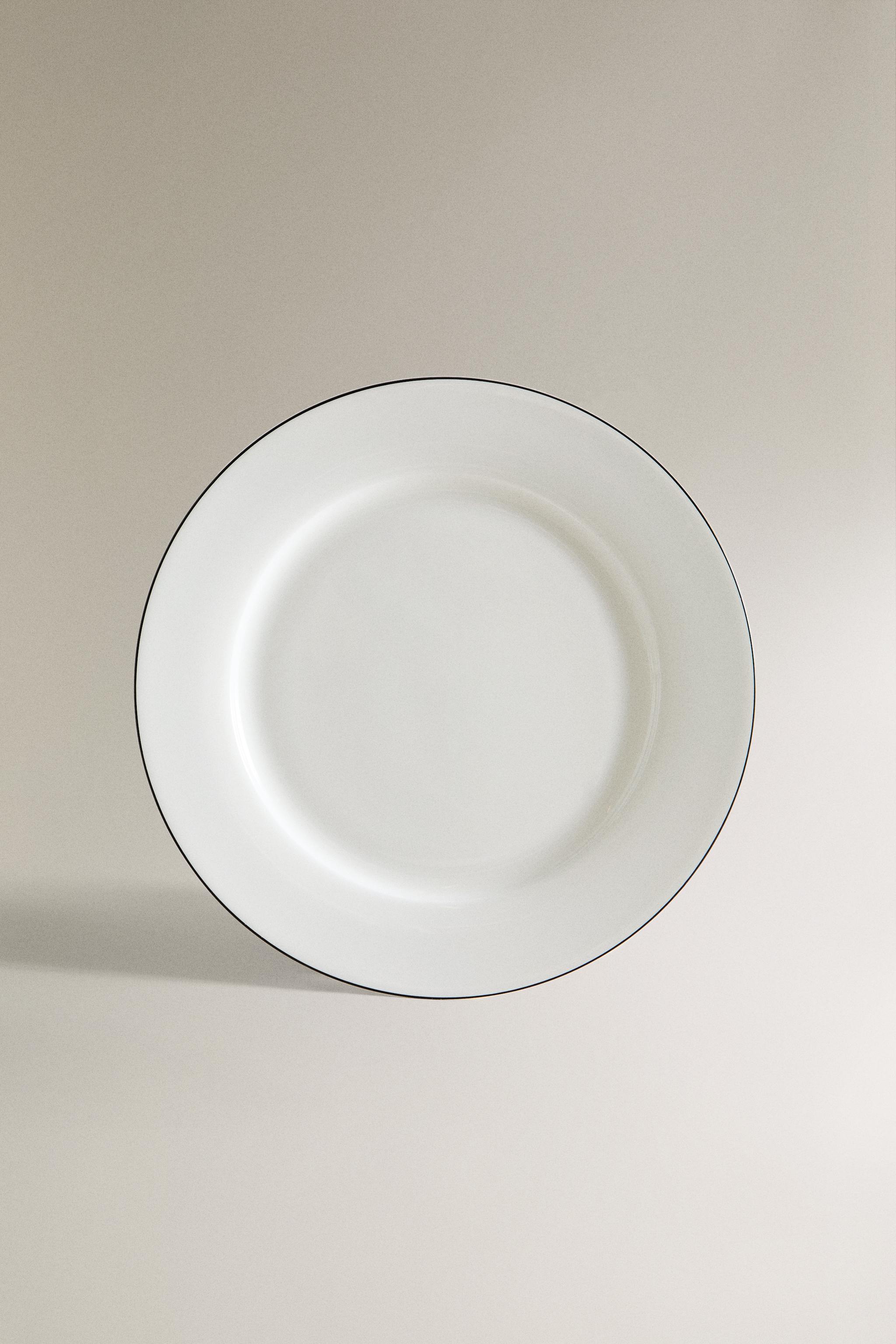BONE CHINA DINNER PLATE WITH BLACK RIM