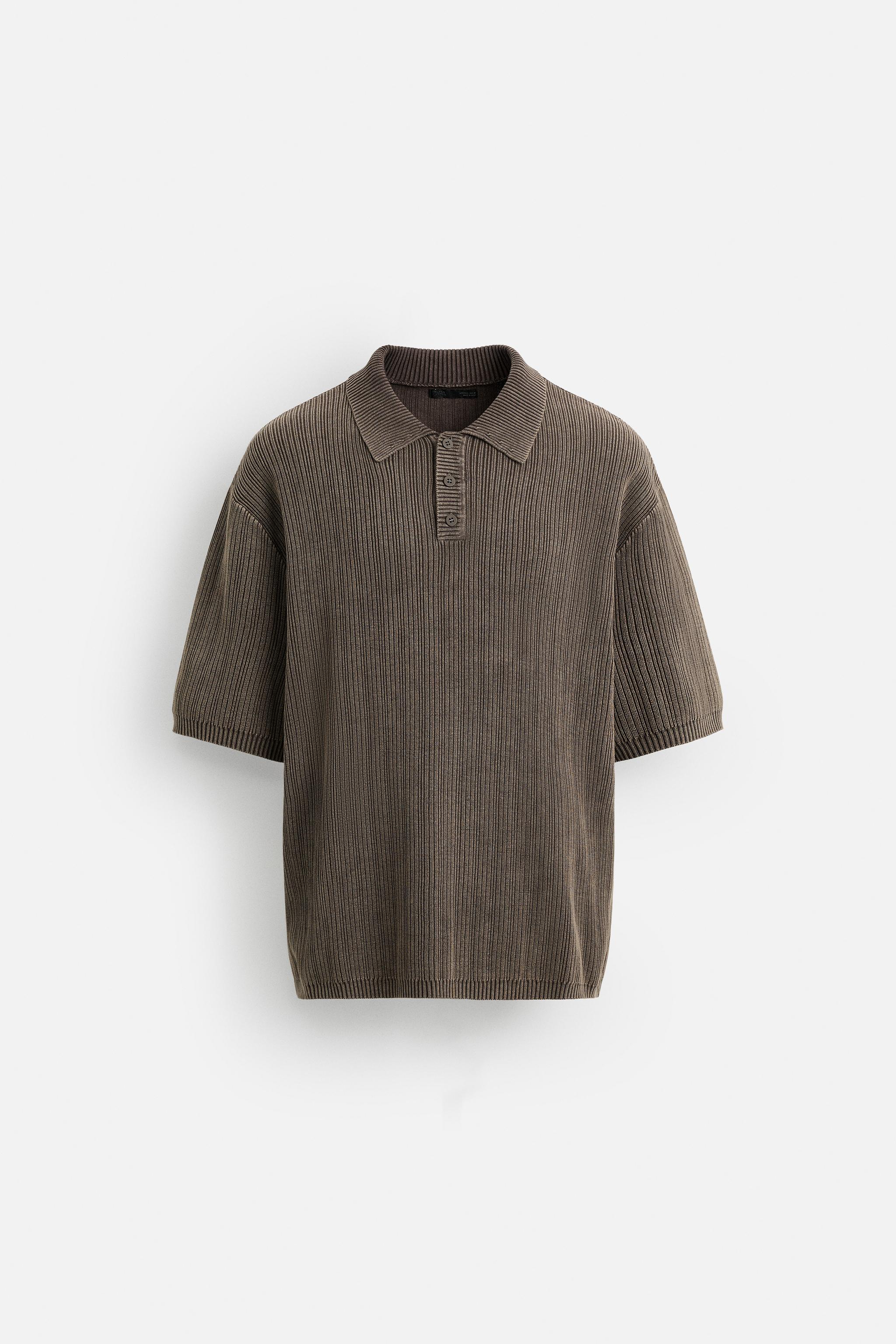 WASHED TEXTURED KNIT POLO SHIRT