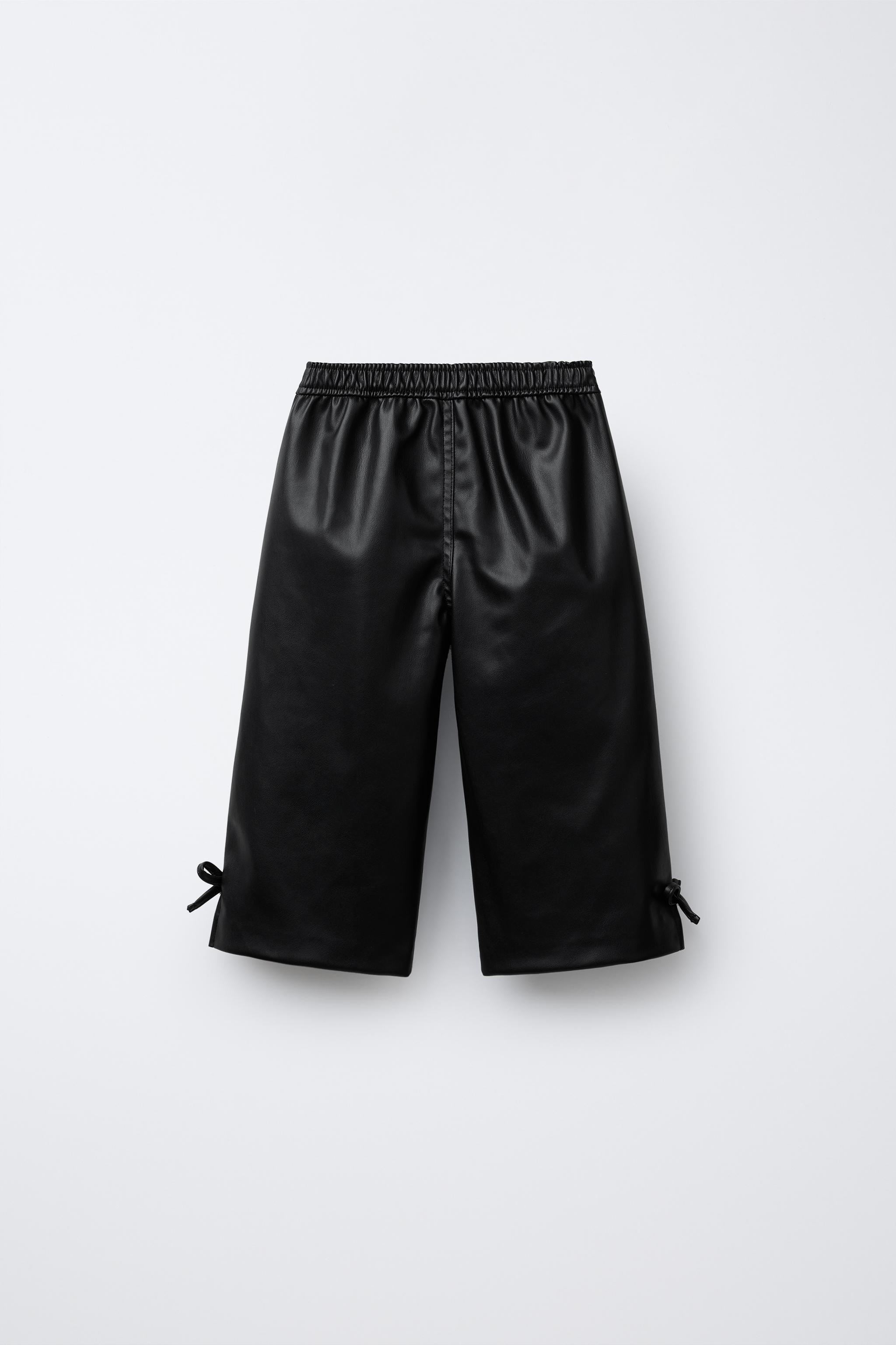 FAUX LEATHER STRAIGHT LEG PANTS WITH BOWS