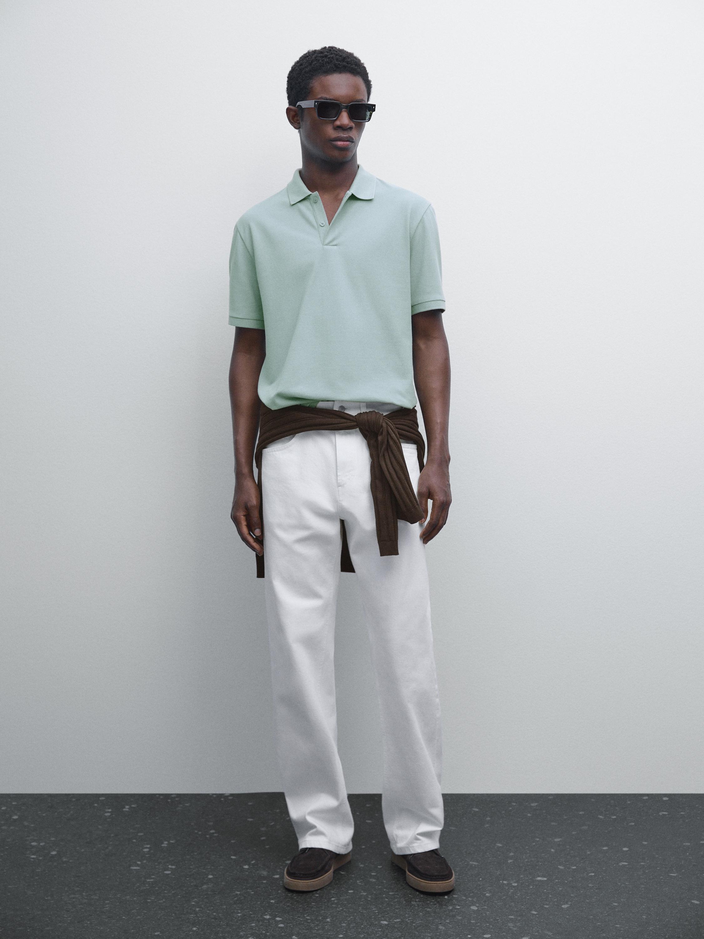 Micro textured piqué cotton polo shirt