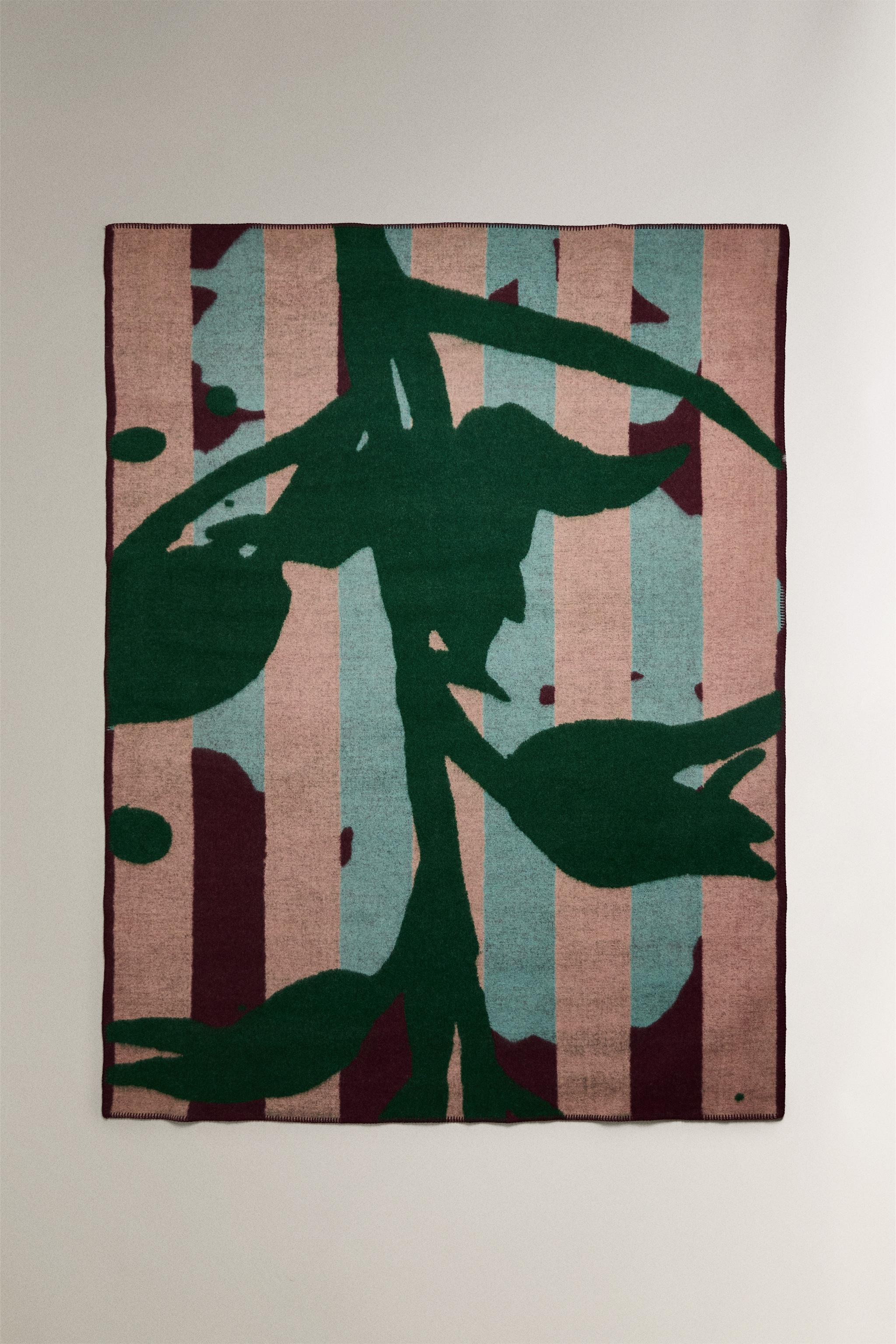 STRIPED WOOL BLANKET WITH BRANCH X COLLAGERIE