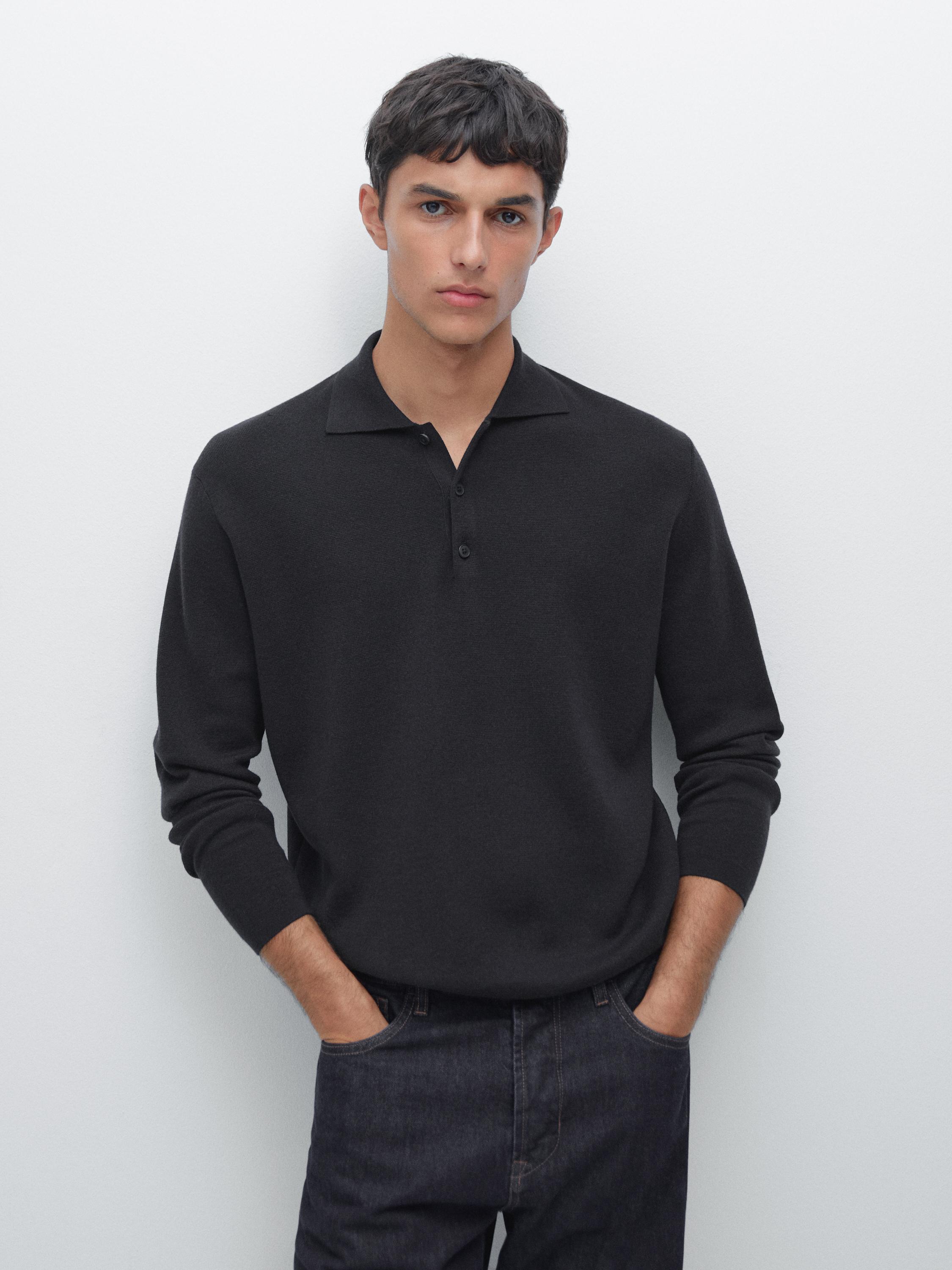 Wool and cotton knit polo sweater