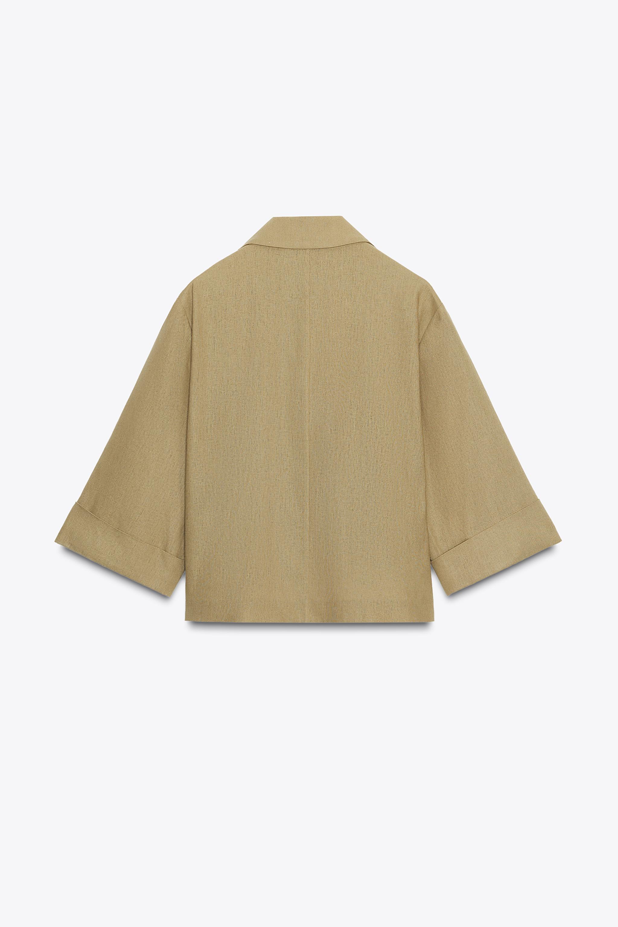 LINEN DOUBLE BREASTED SHORT BLAZER