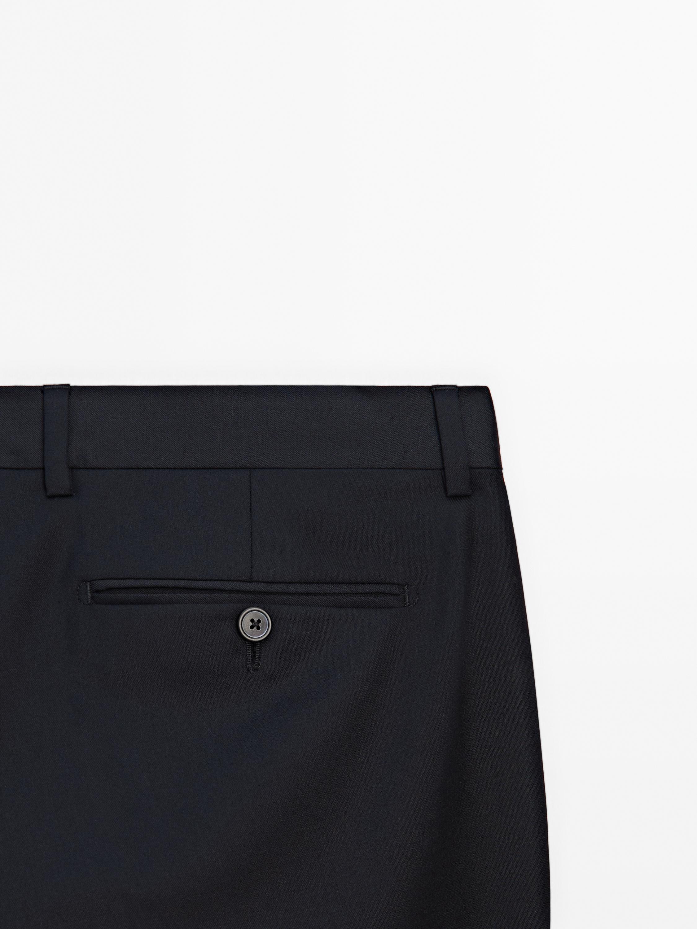 Plain wool suit trousers