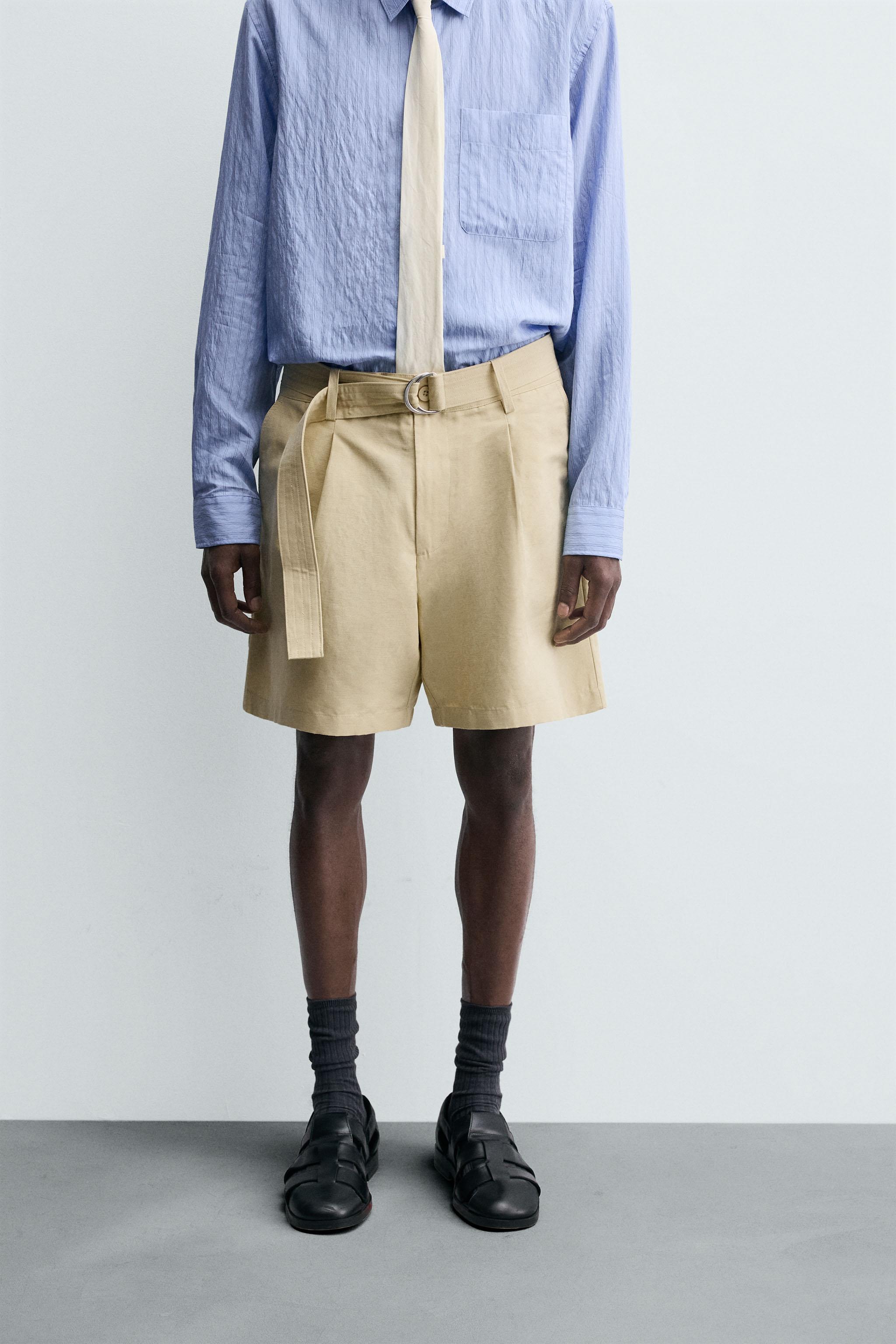 COTTON LINEN BELTED SHORTS