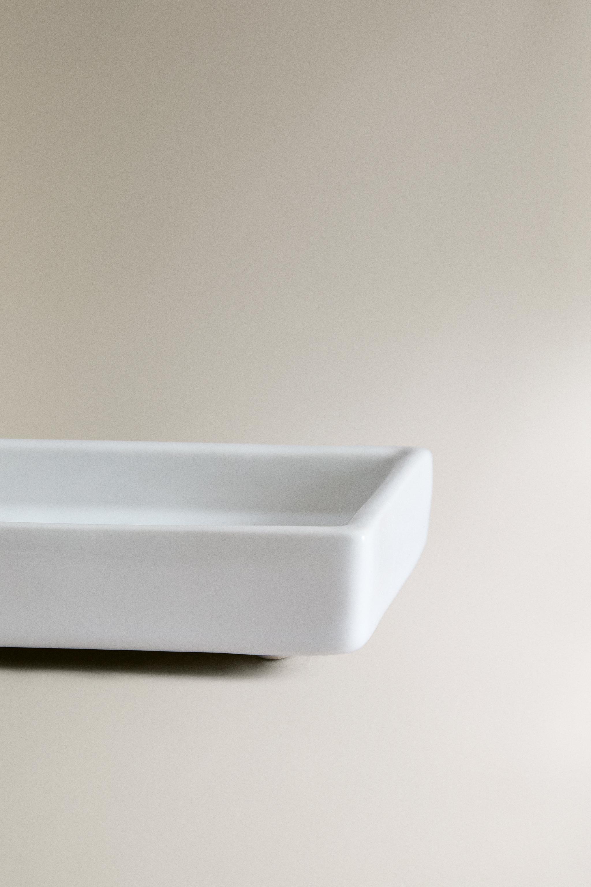 EARTHENWARE BATHROOM SOAP DISH WHITE