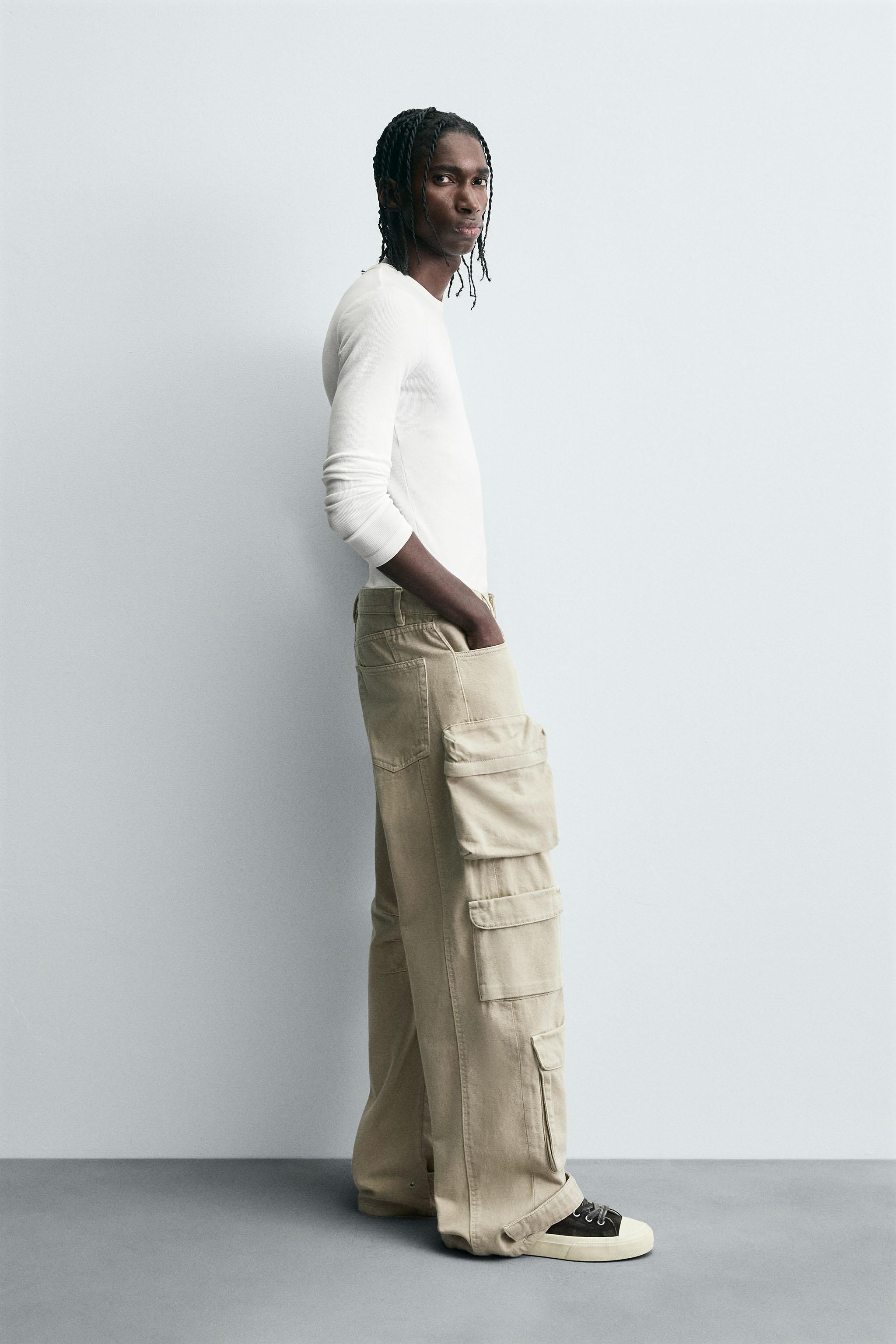 DENIM CARGO PANTS WITH POCKETS