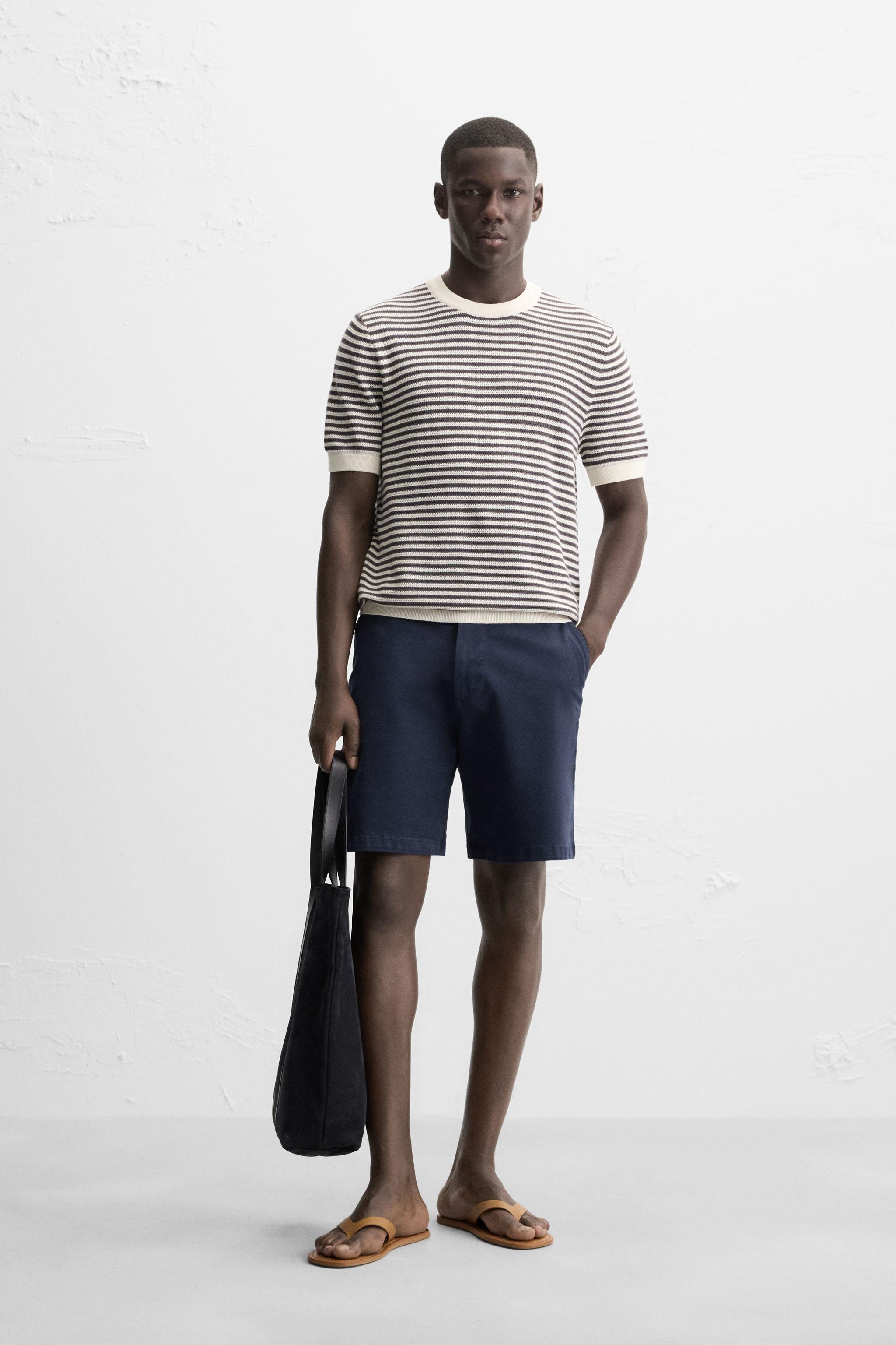 STRIPED OPEN KNIT T-SHIRT