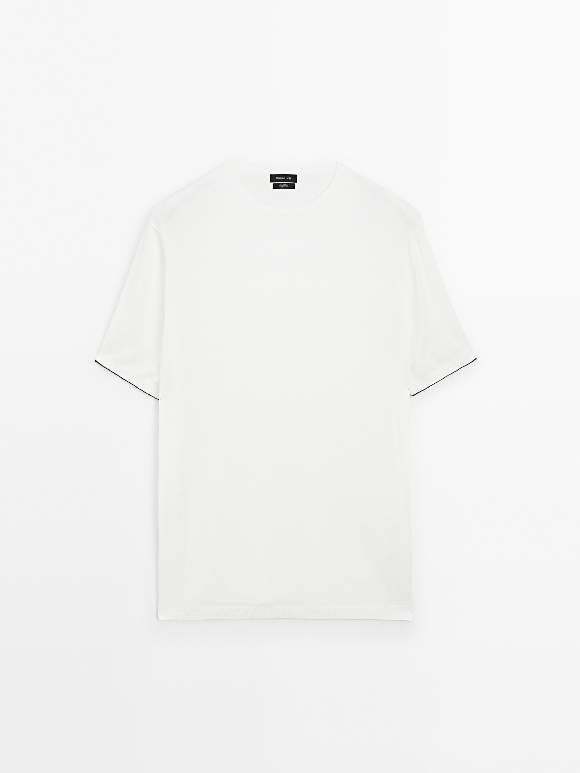 Short sleeve knit T-shirt with colour detail