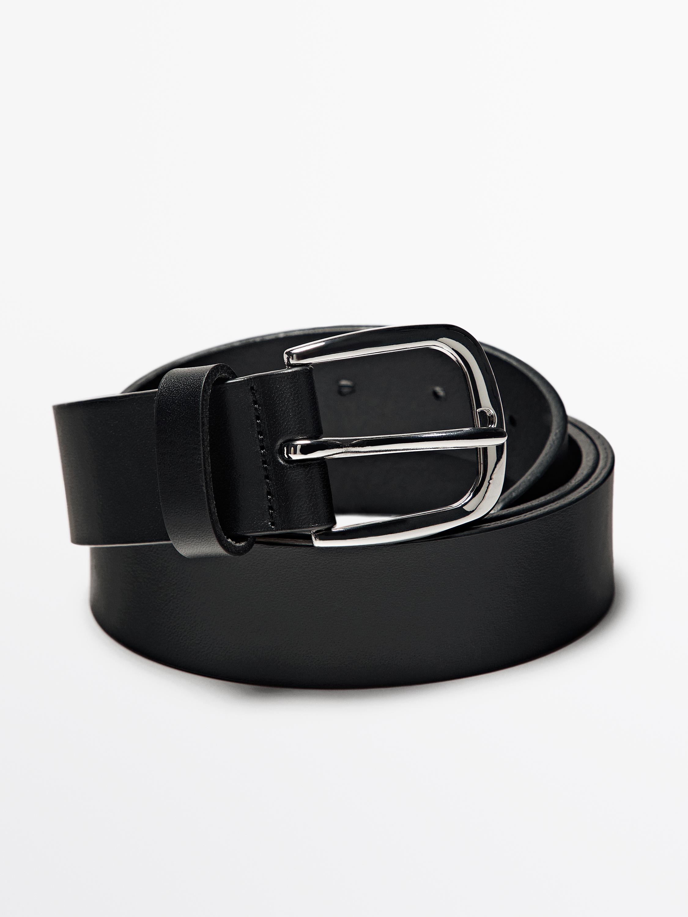 Soft nappa leather belt with nickel grey buckle