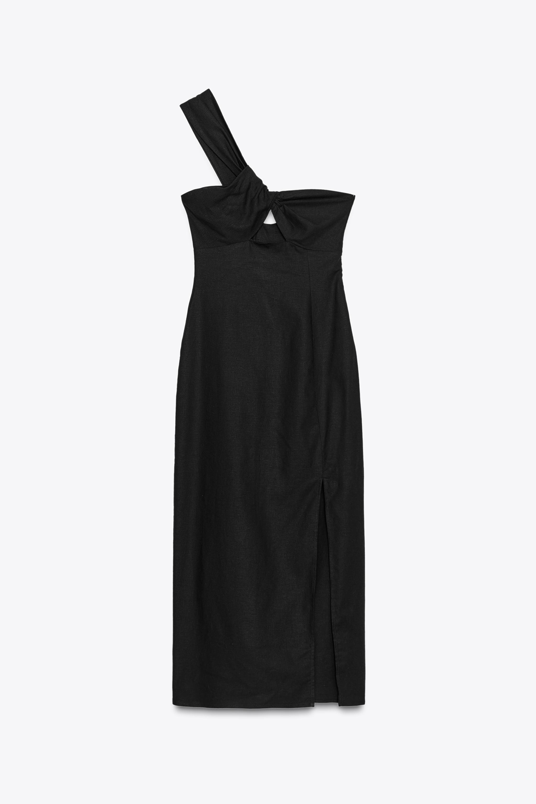 ASYMMETRIC CUT OUT LINEN MIDI DRESS