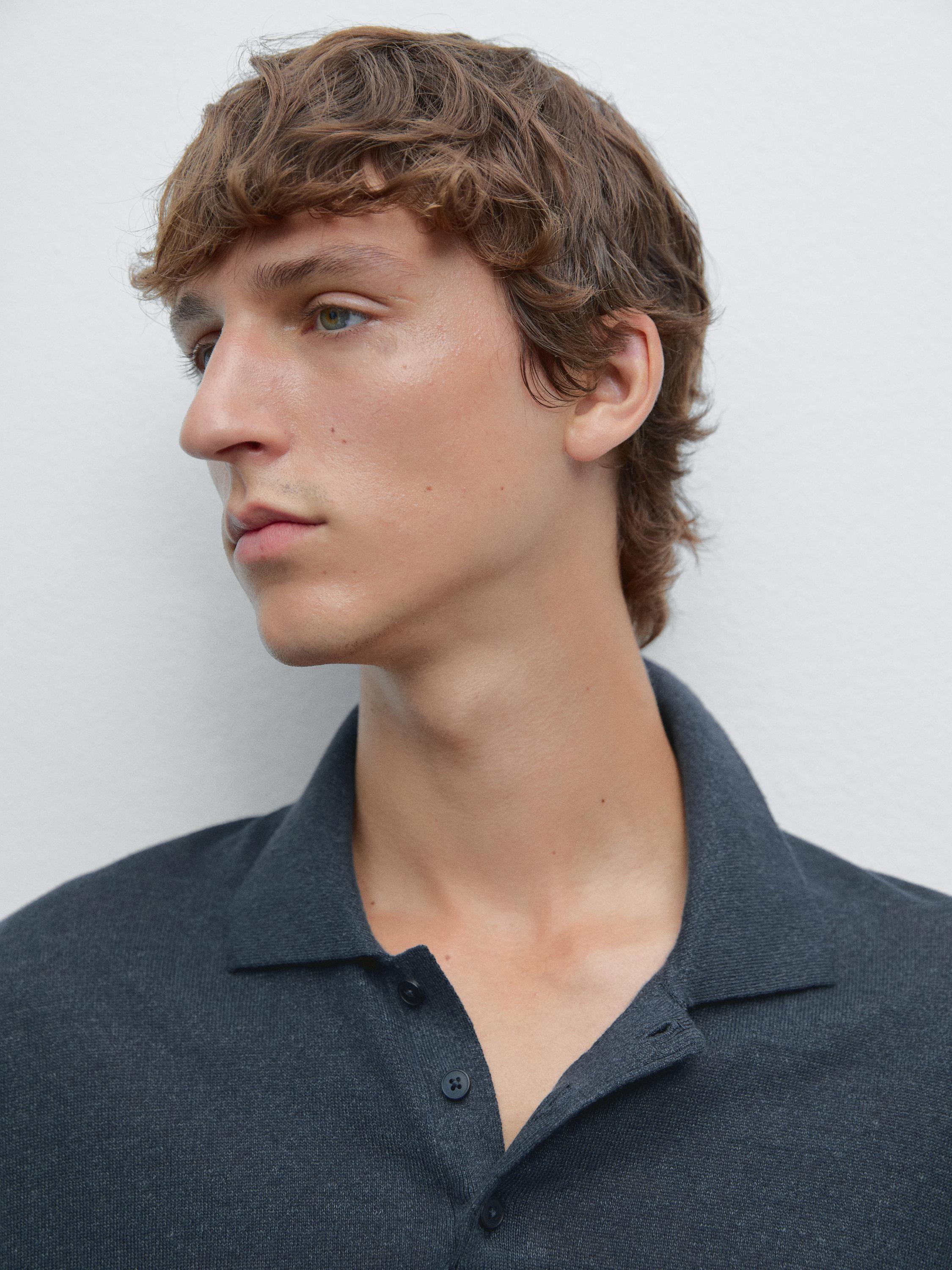 Linen blend knit polo shirt