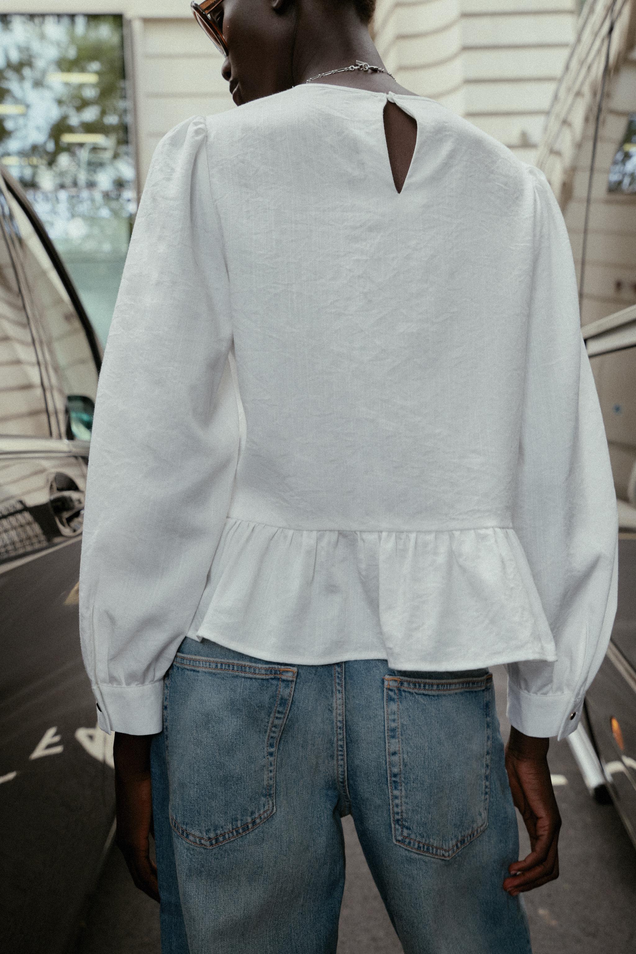 LACE TRIM PEPLUM BLOUSE