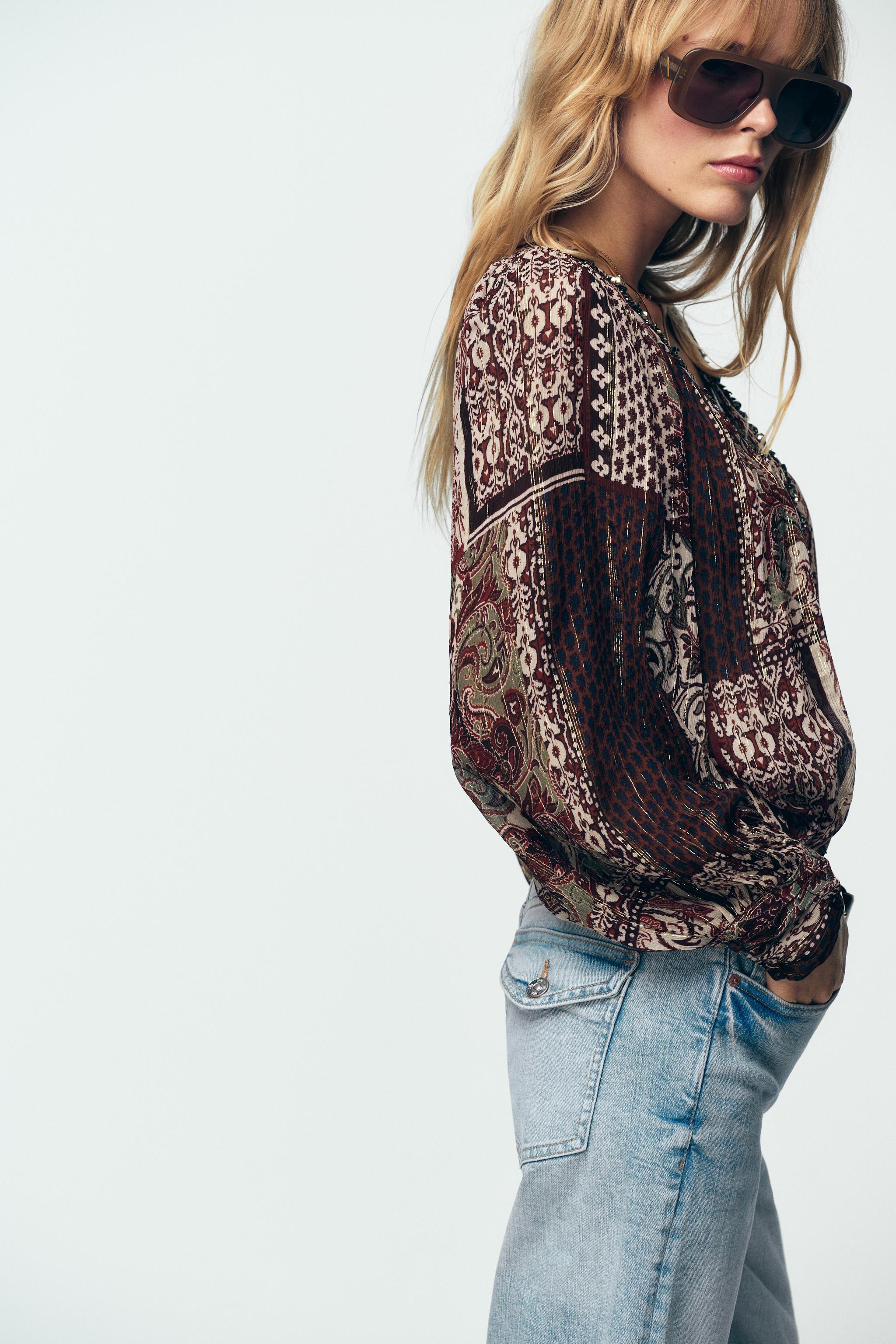 METALLIC THREAD PRINTED BEADED BLOUSE