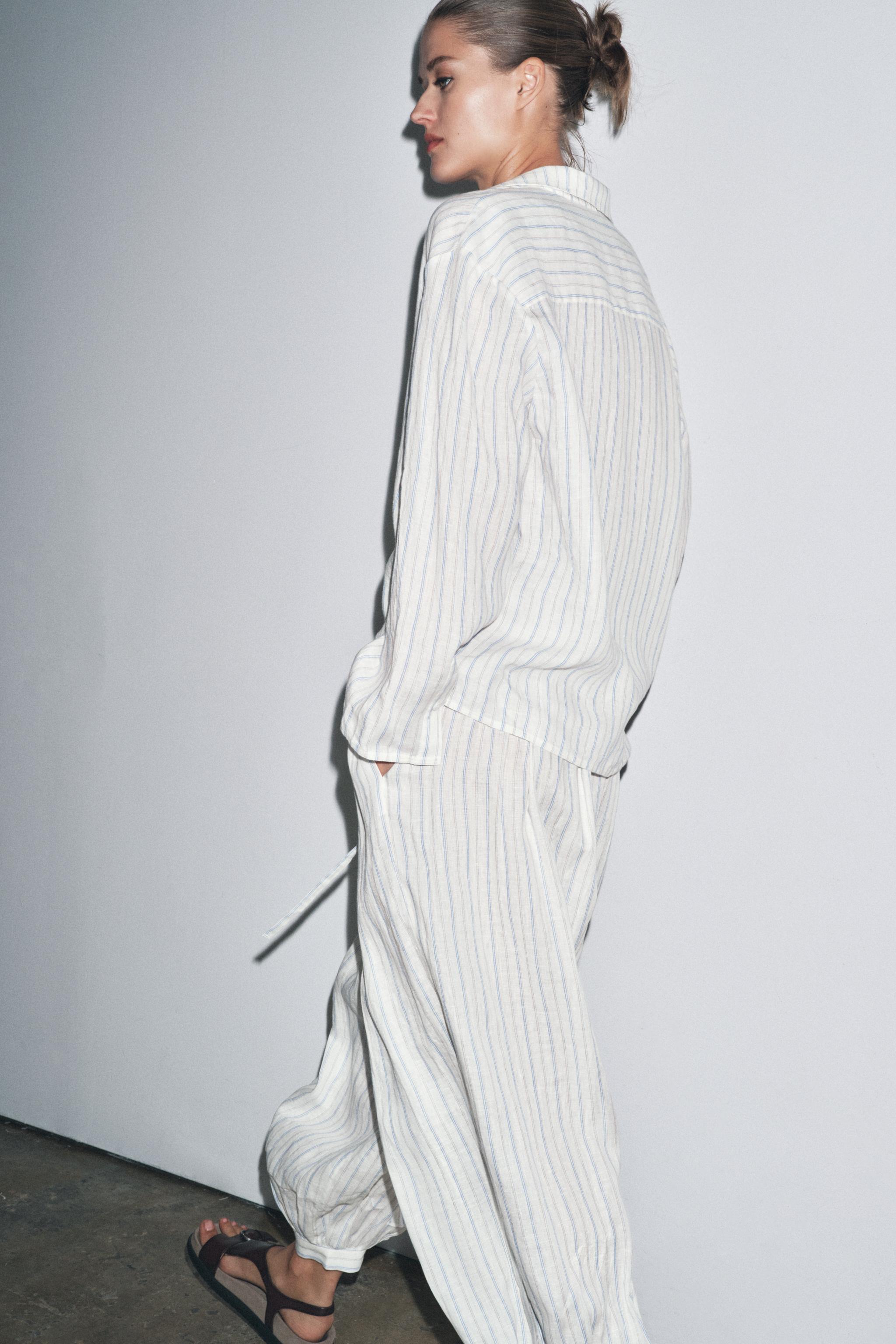 ZW COLLECTION STRIPED LINEN PAJAMA SHIRT