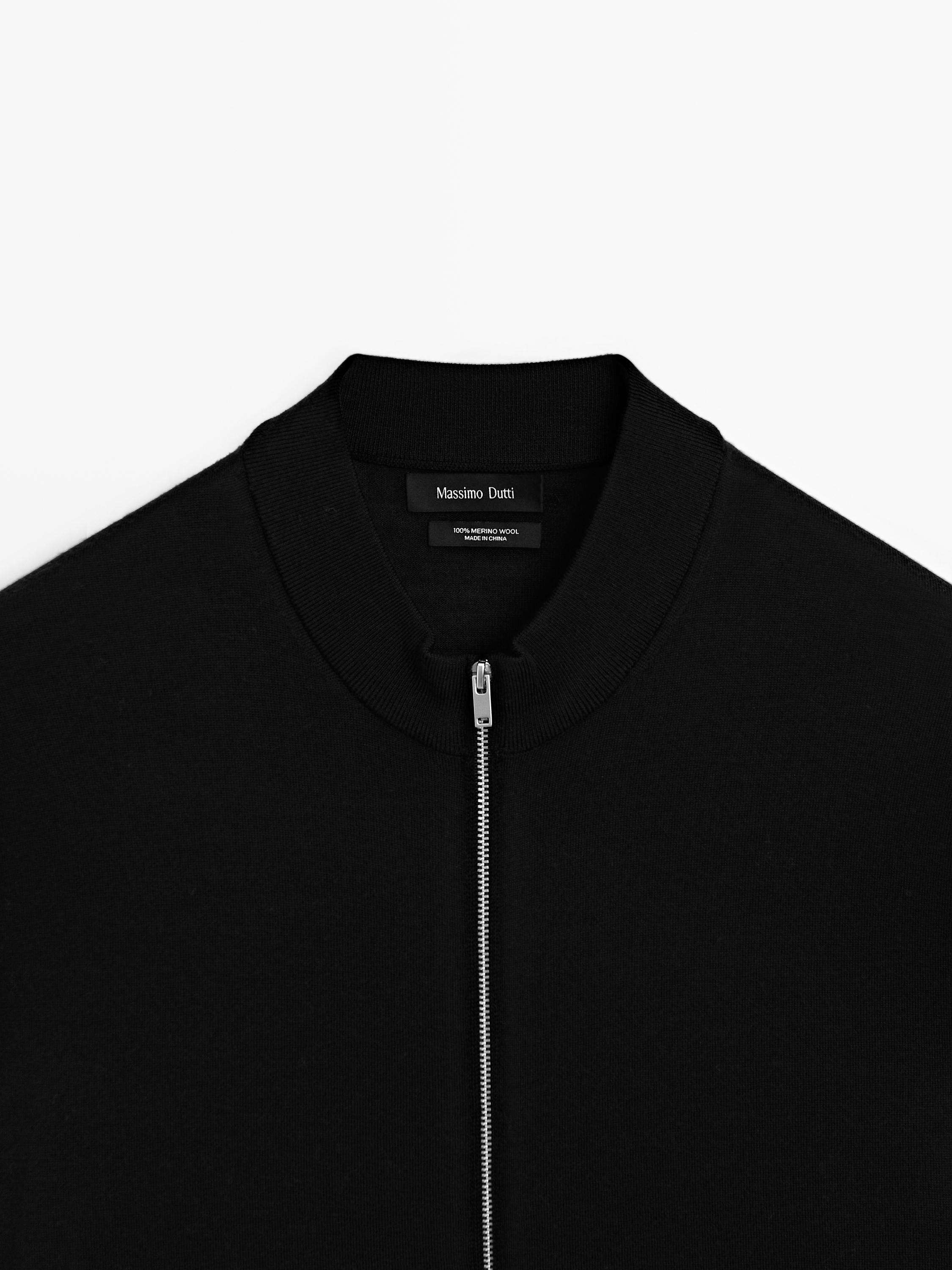 100% merino wool zip-up knit cardigan