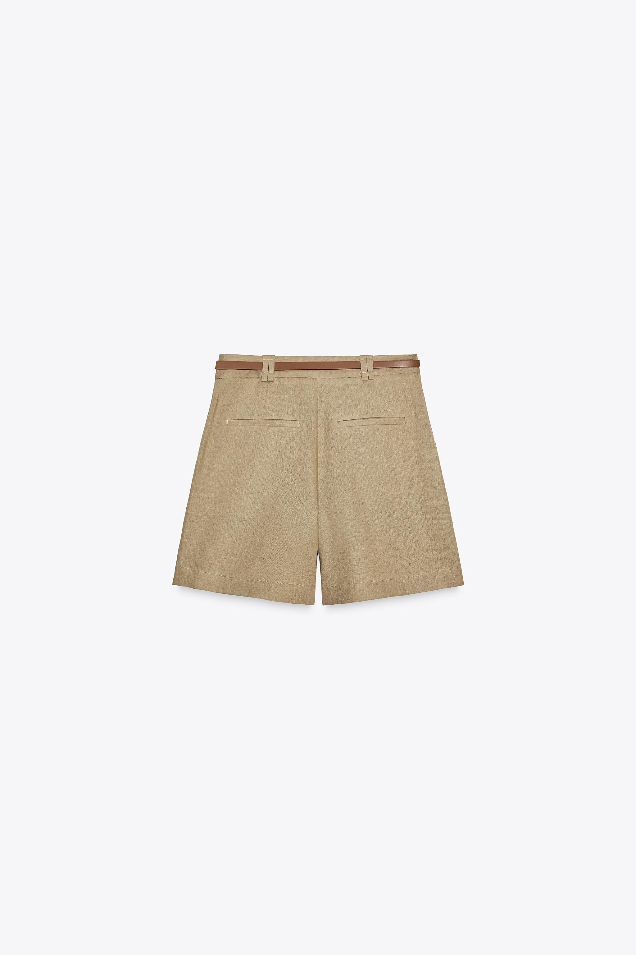 LINEN BELTED BERMUDA SHORTS