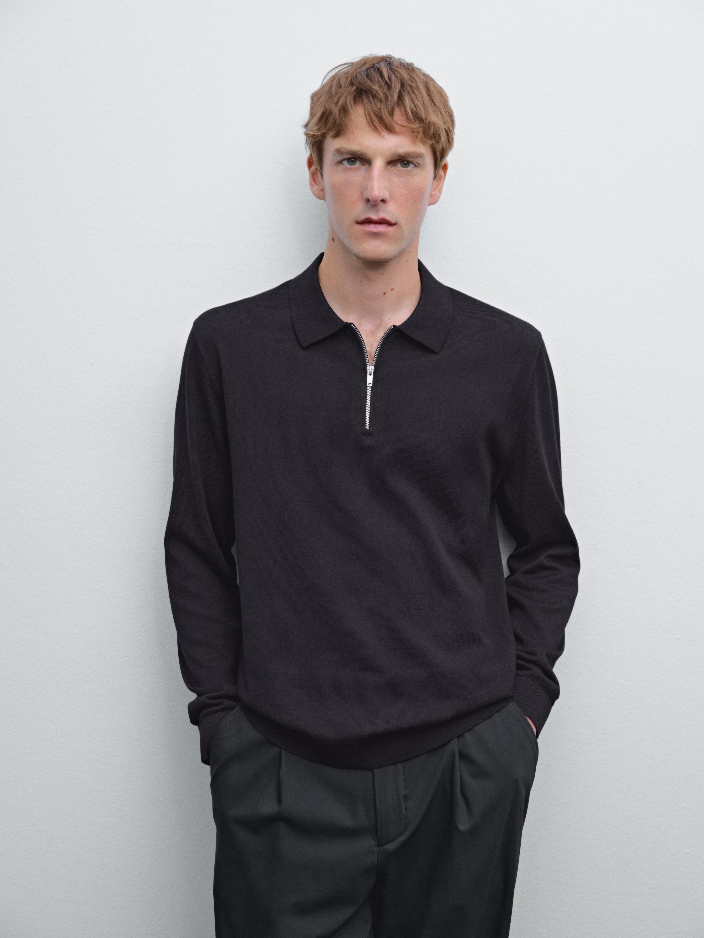 Knit polo sweater with zip