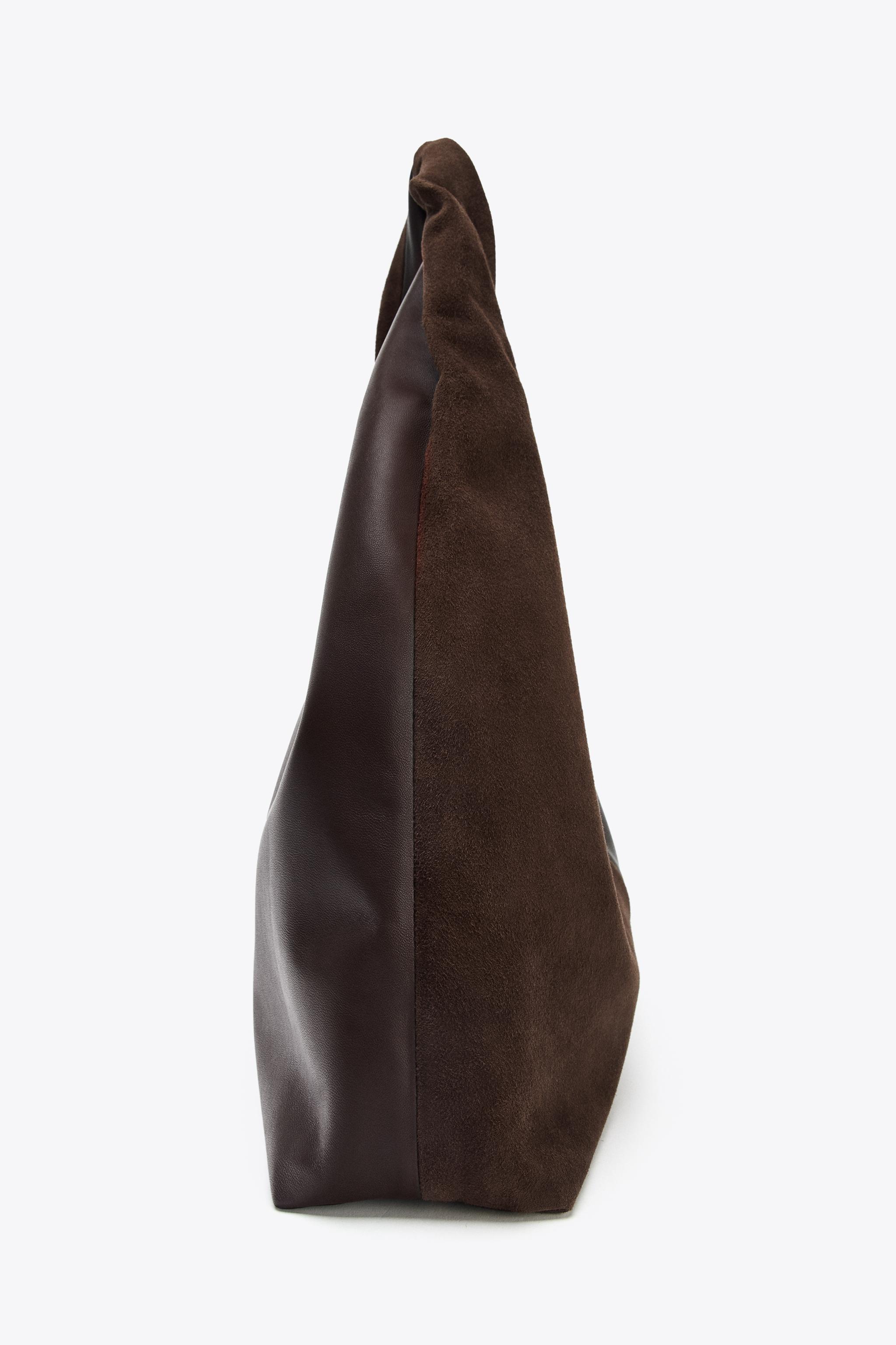 CONTRAST LEATHER SHOULDER BAG