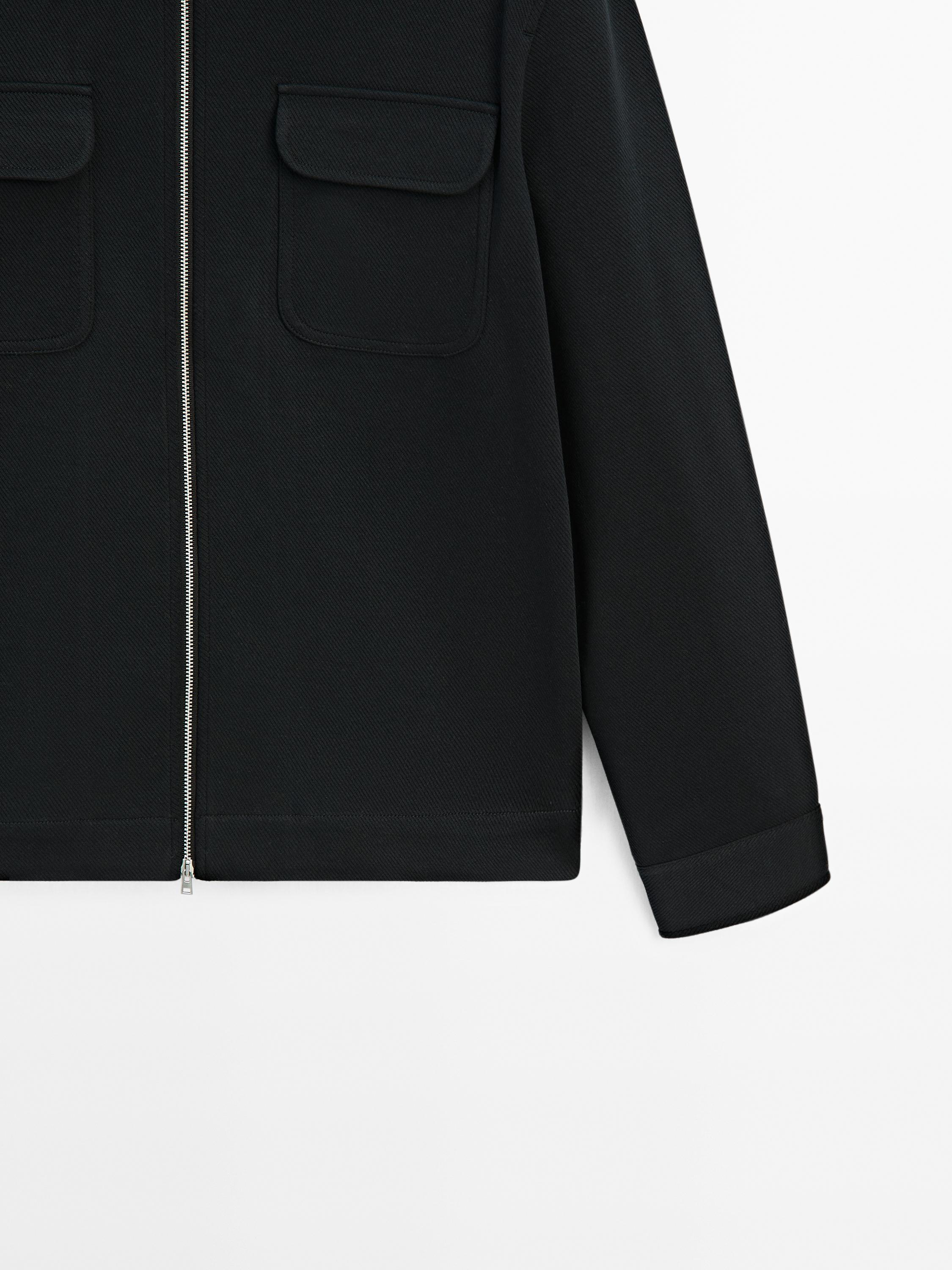 Cotton blend twill jacket with pockets