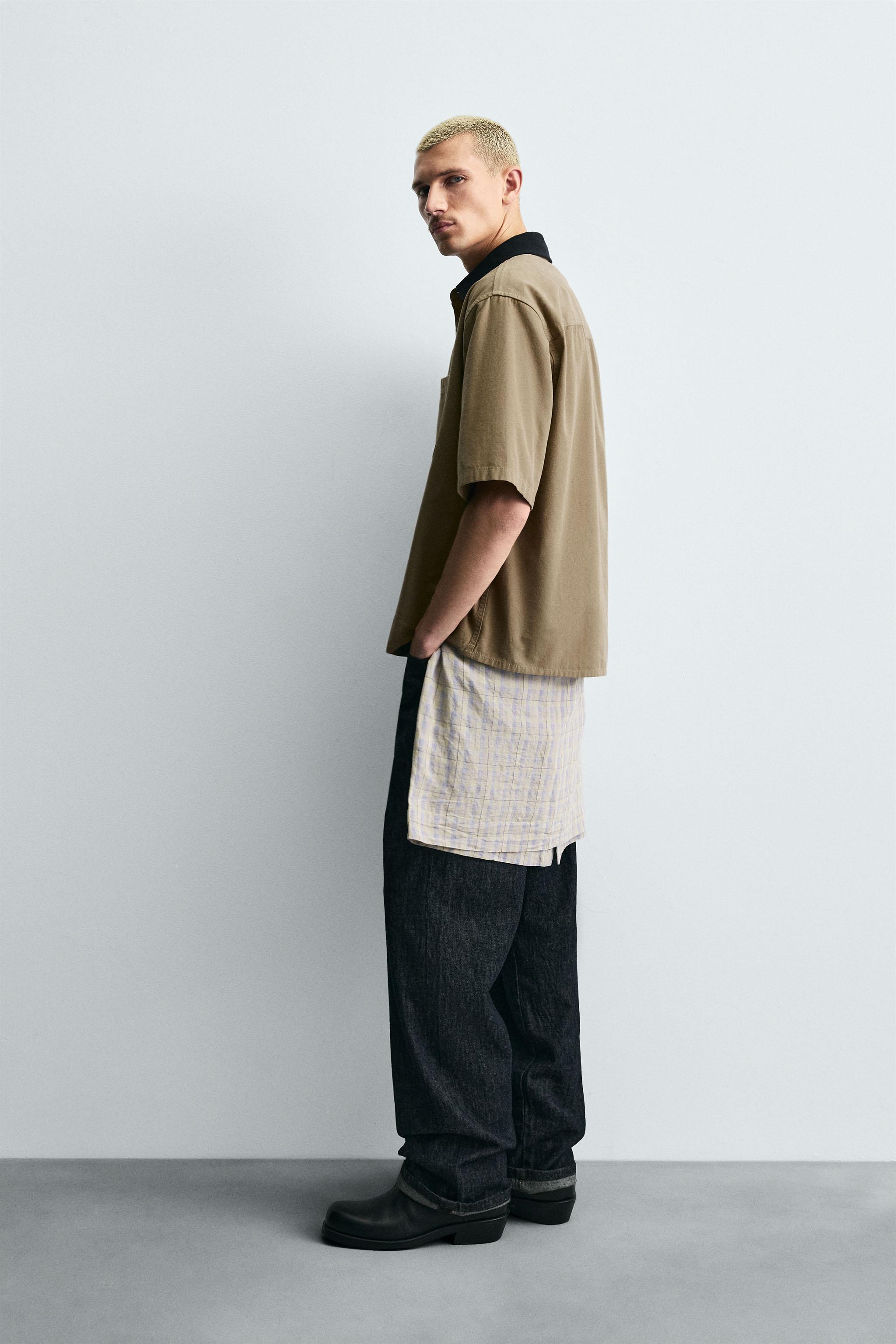 RELAXED FIT CONTRAST COLLAR SHIRT