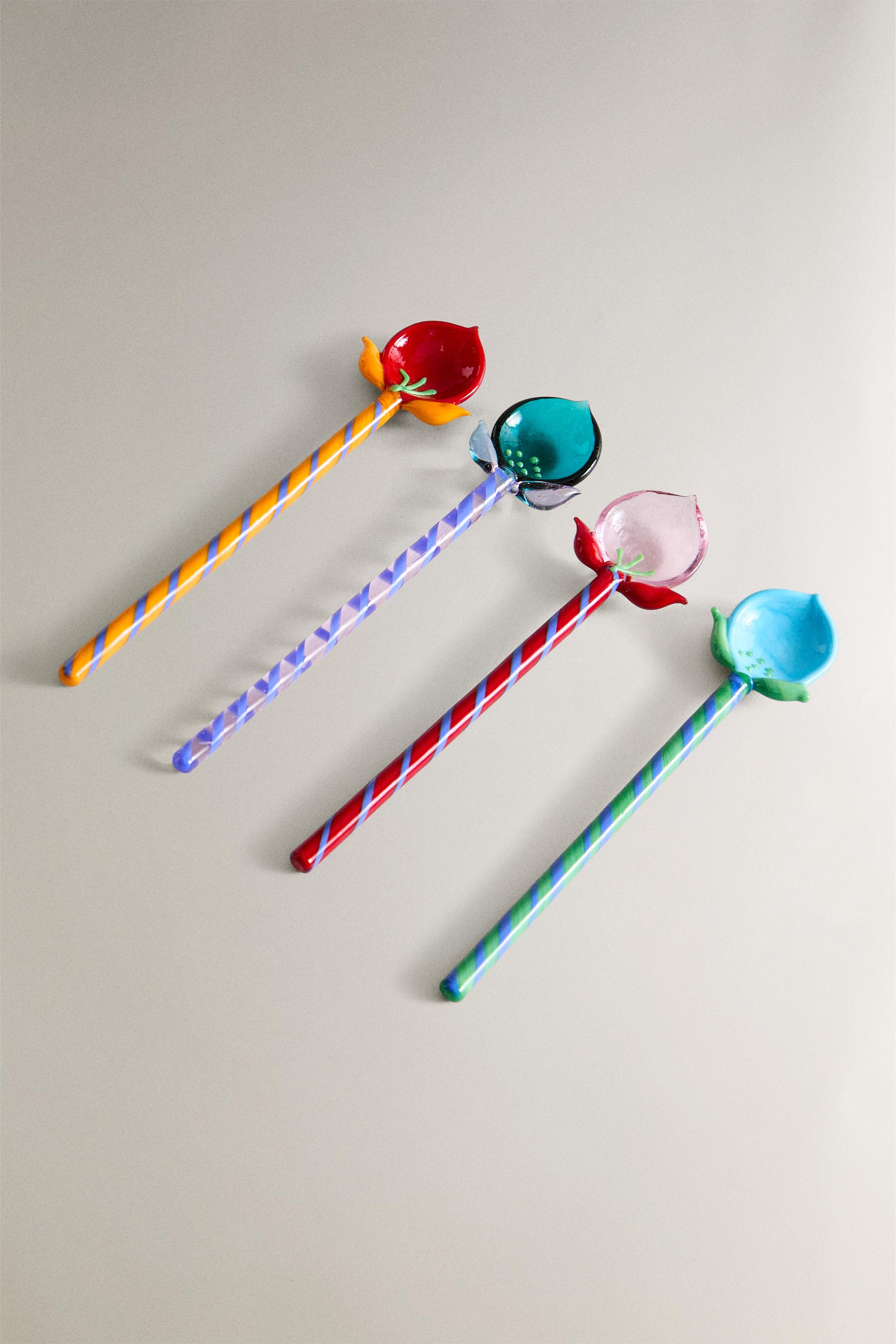 SET OF FLORAL GLASS DESSERT SPOONS (SET OF 4)