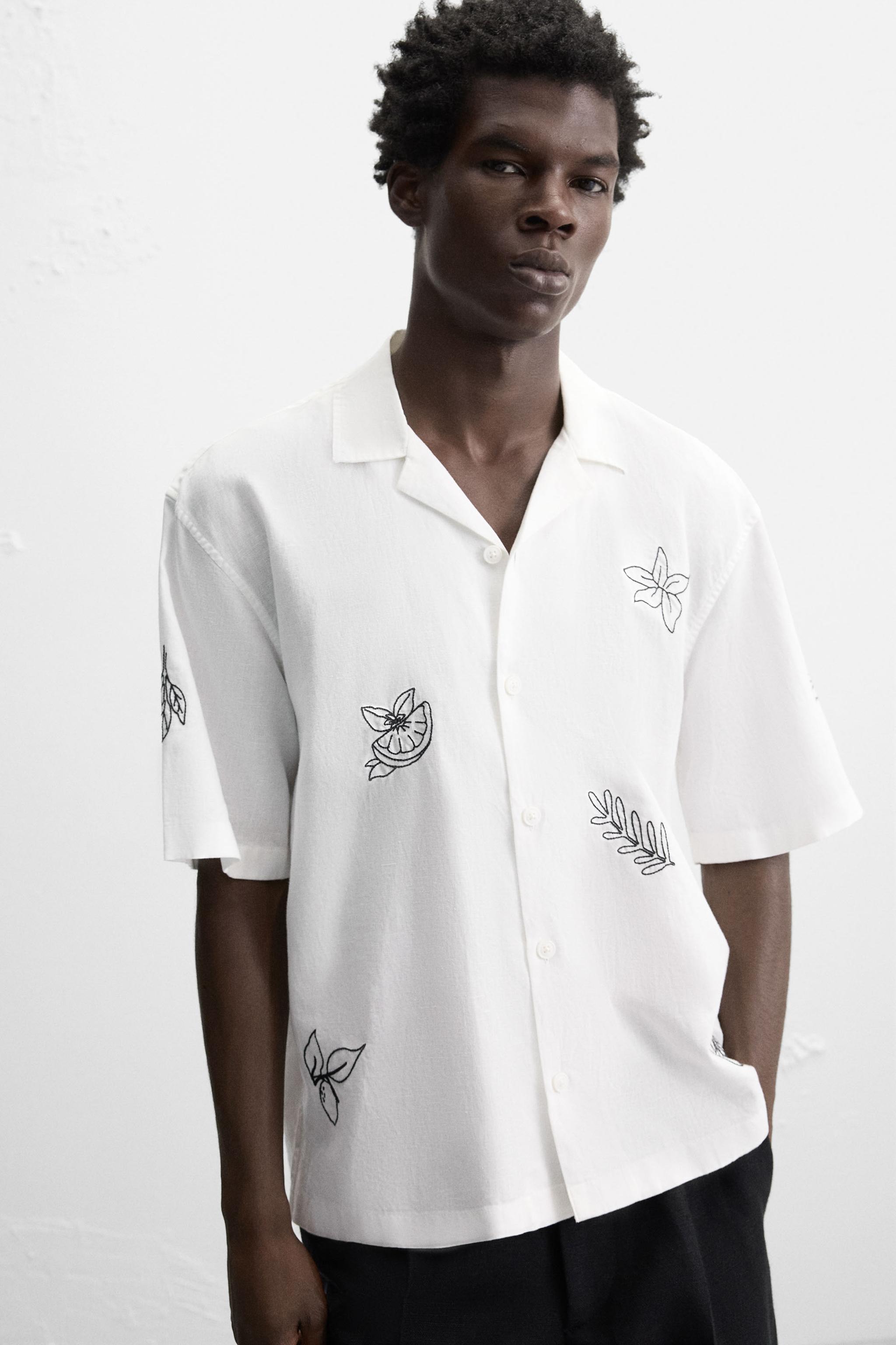 EMBROIDERED COTTON LINEN SHIRT