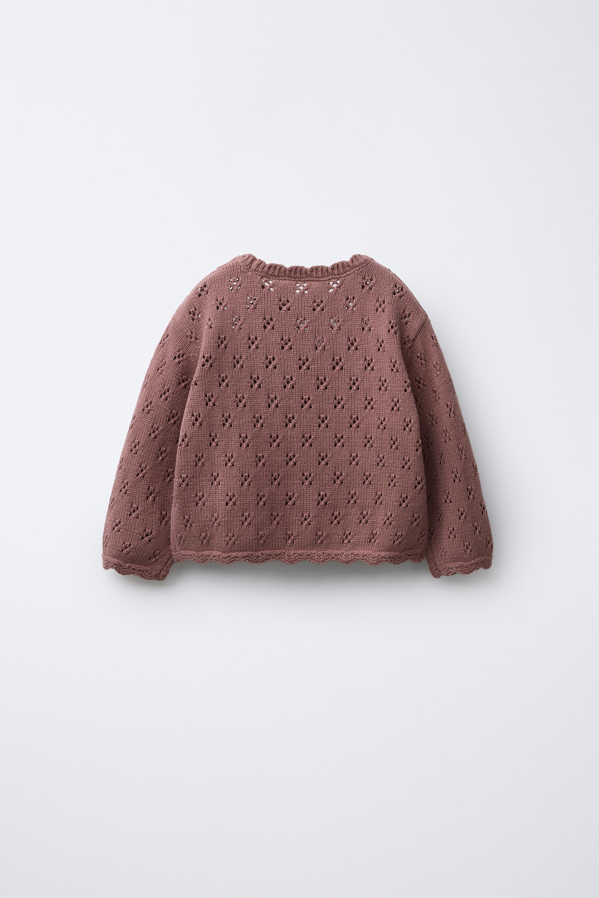 OPENWORK KNIT EMBROIDERED SWEATER
