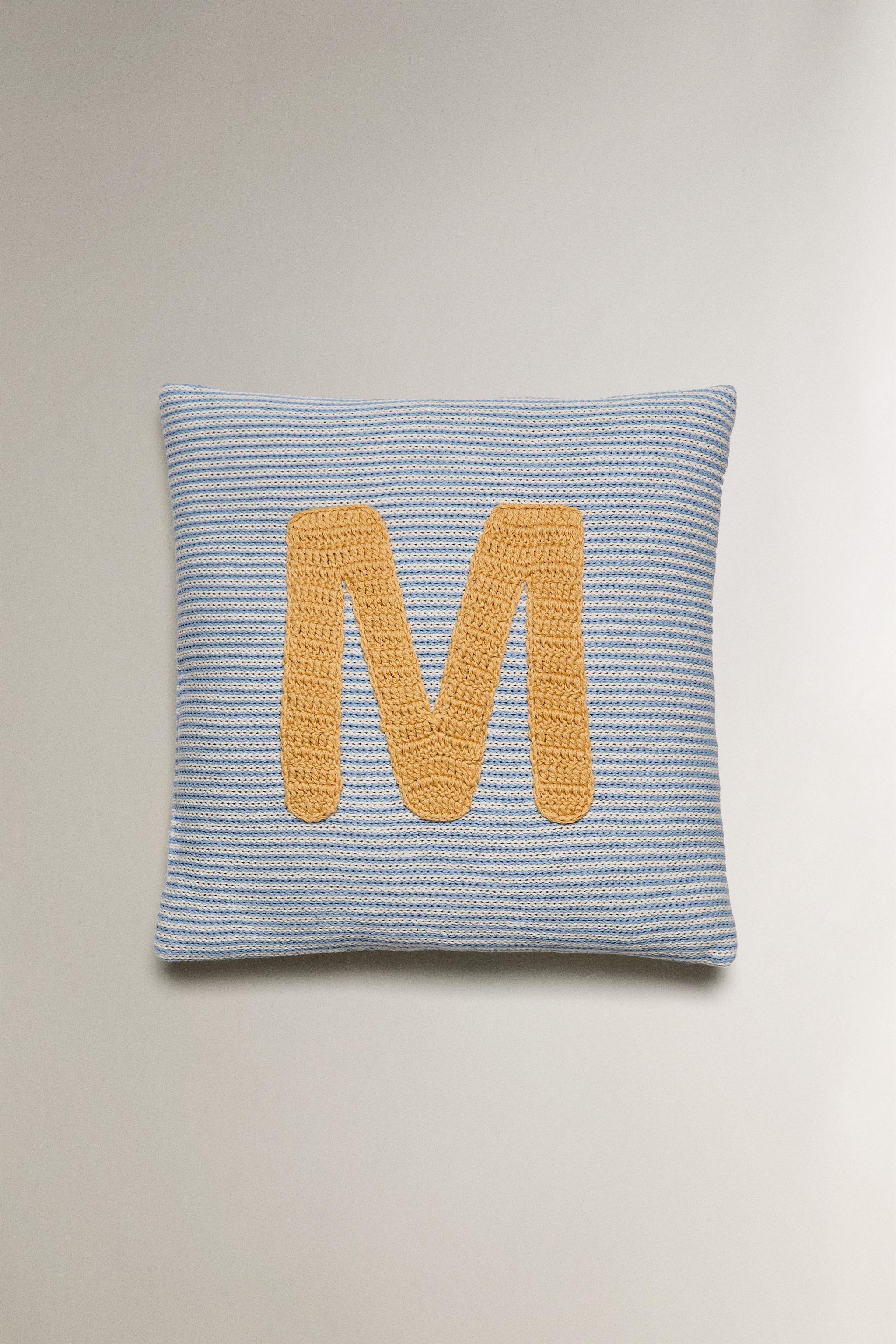 CHILDREN'S EMBROIDERED LETTER M THROW PILLOW